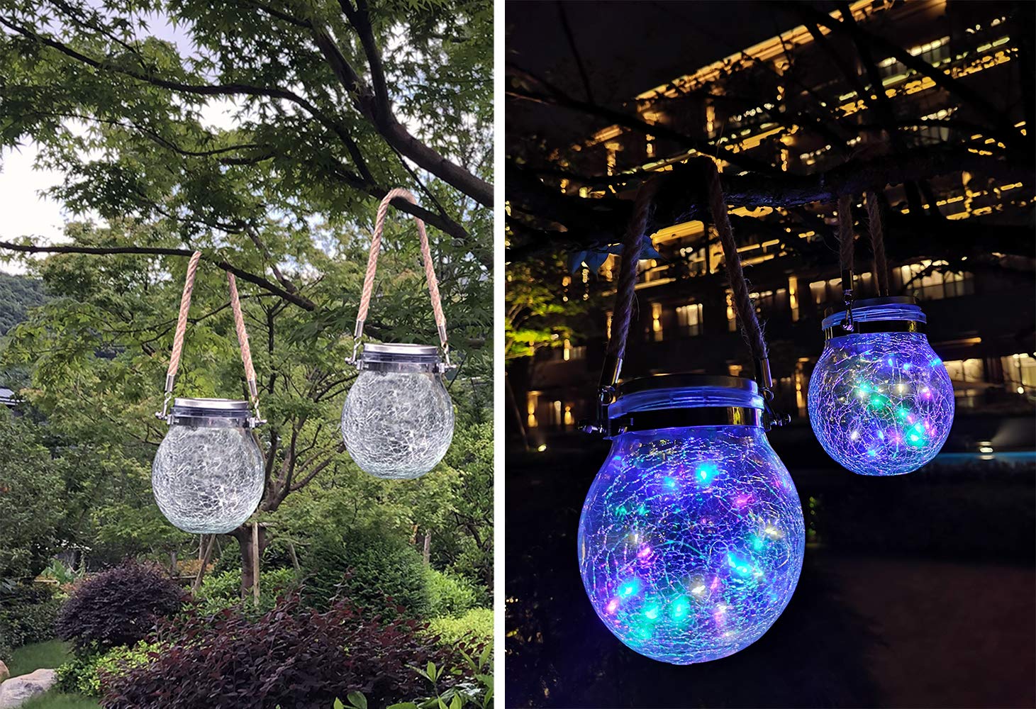 Kimi House 2 Pack Hanging Solar Powered Led Lights,Cracked Glass Ball Light, Waterproof Outdoor Christmas Decorative Lantern For Garden, Yard, Patio, Lawn (Colorful)