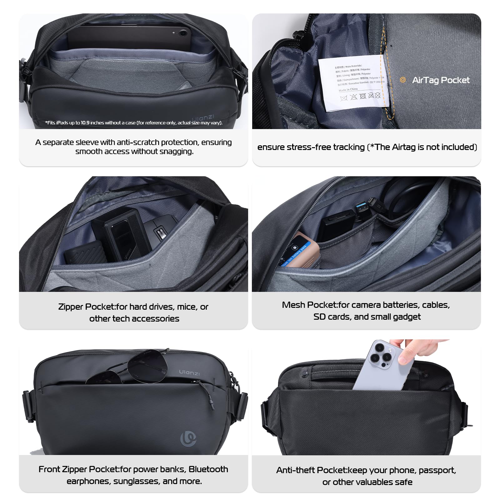 Ulanzi Camera Tripod, Mini Flexible Stand With  Phone Holder, Camera Sling Bag, Water-Resistant Camera Case