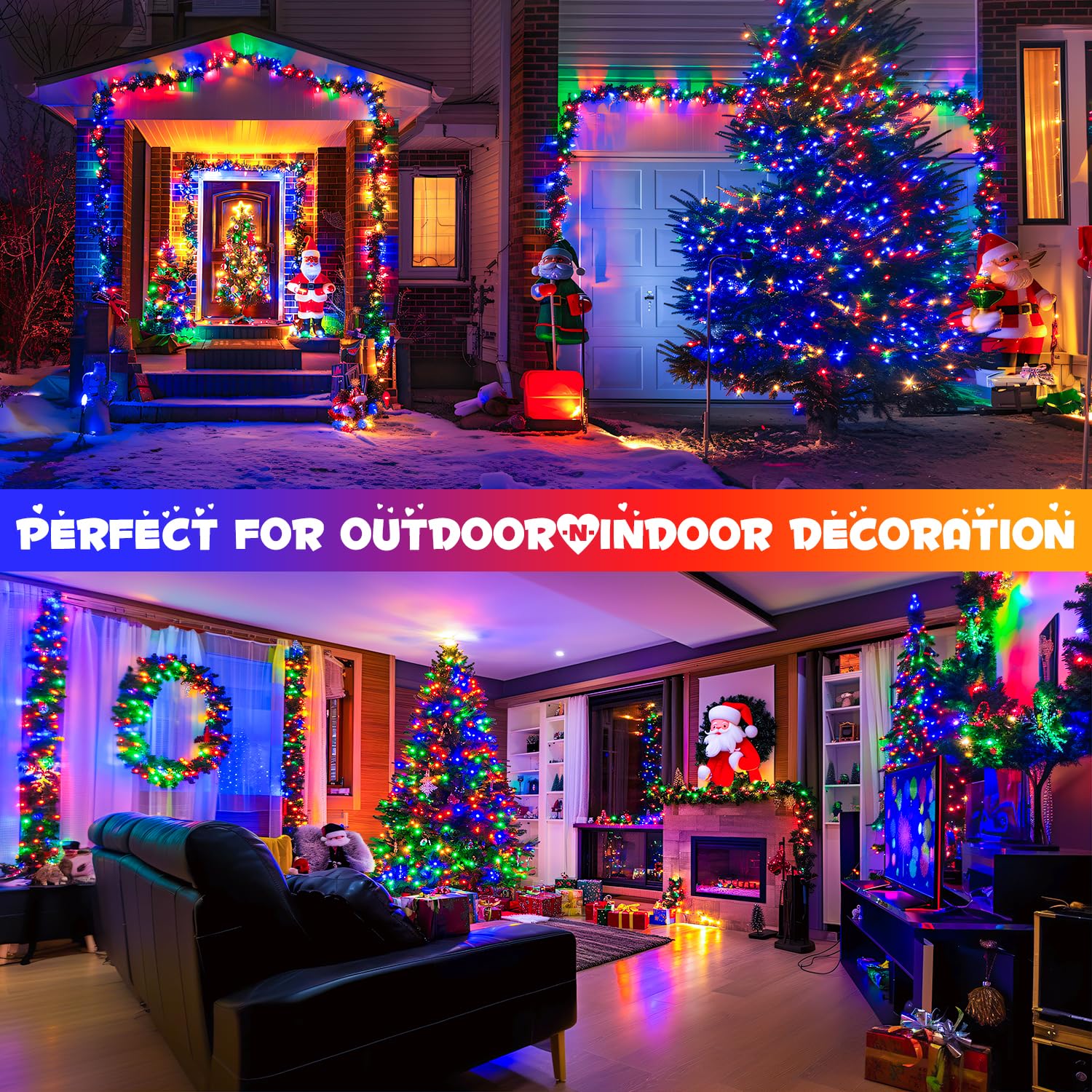 Potive Connectable Multicolor Christmas Lights Outdoor Waterproof, 66Ft 200 Led Led Christmas Lights Indoor Plug In, 8 Modes Multi Color Christmas Tree Lights For Outside Fence Patio