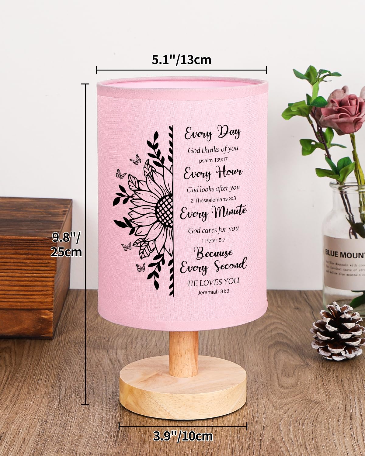 Calibron Christian For Women Table Lamp, Religious For Women With Bible Verse Prayer Inspirational Fabric Lamp Spiritual For Friend (Pink)