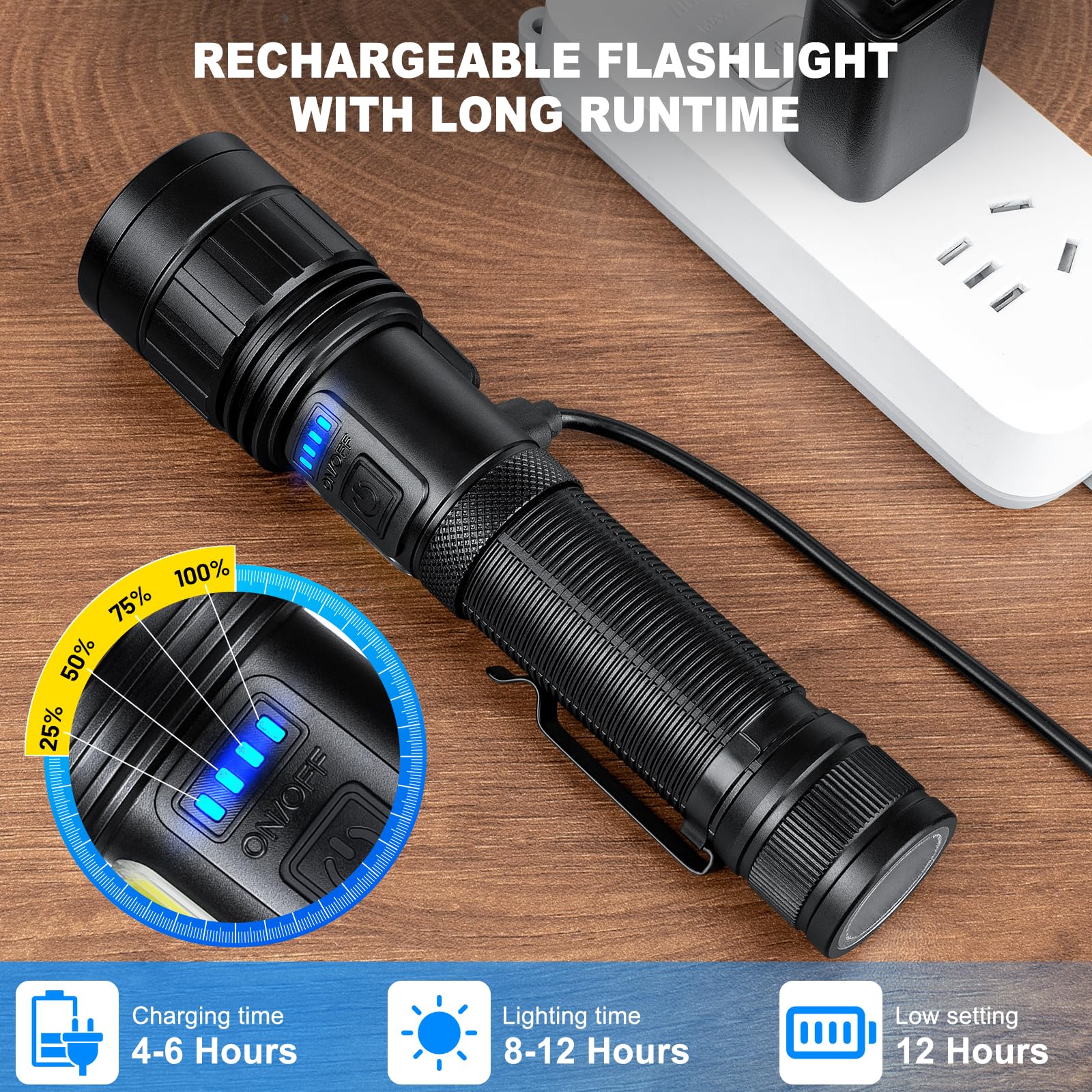 Bercol Rechargeable Flashlights High Lumen, 990,000 Lumens Super Bright Magnetic Flash Light, 7 Modes With Cob Work Light, Powerful Led Flashlight With Holster For Camping, Emergencies, Home