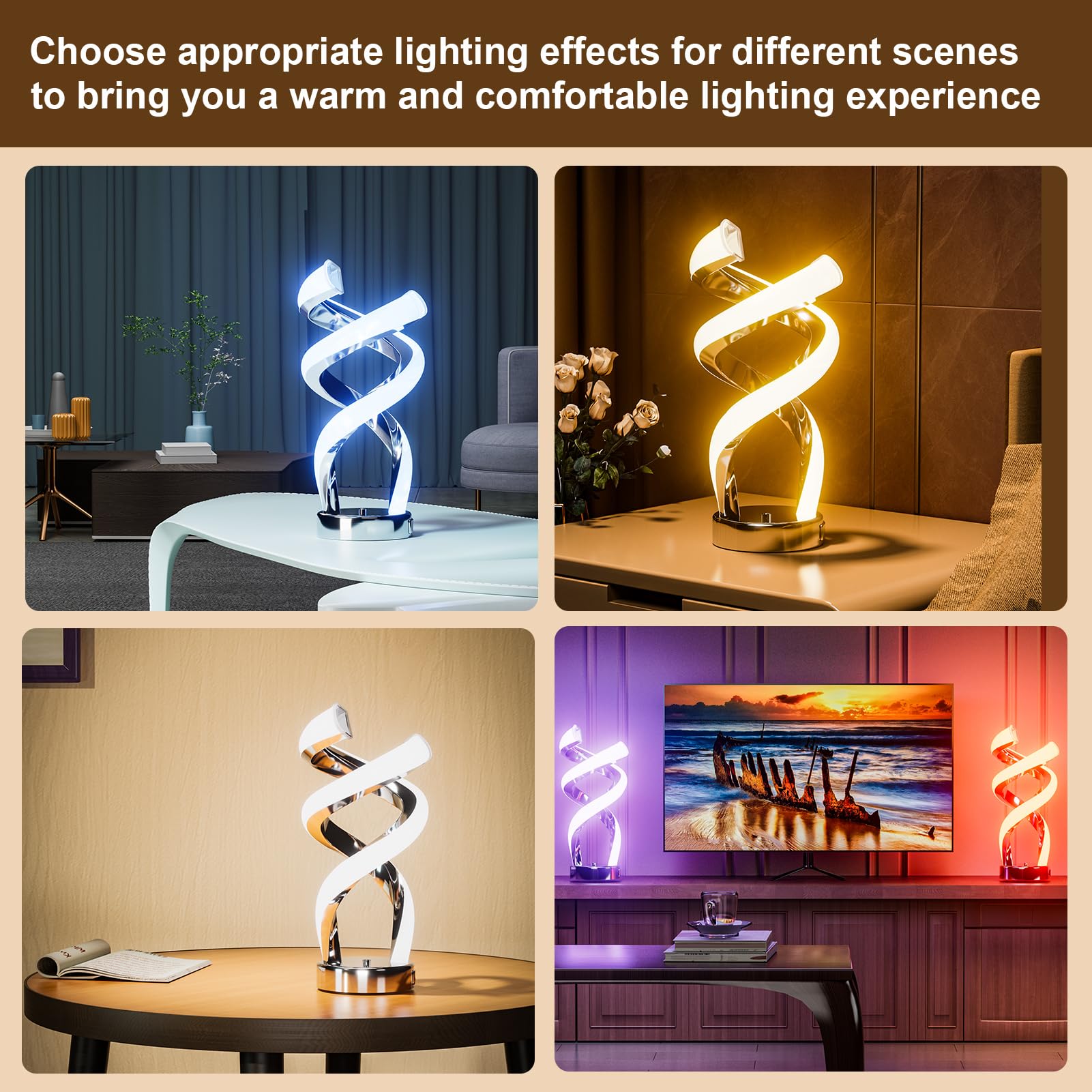 Booadiam Modern Table Lamp, Led Bedside Lamp With Usb Port, Touch Control Nightstand Lamp 10 Modes Dimmable Rgb Spiral Table Lamp, 24W, For Living Room, Bedroom, Unique Lamp, Cool Lamps For Ideal