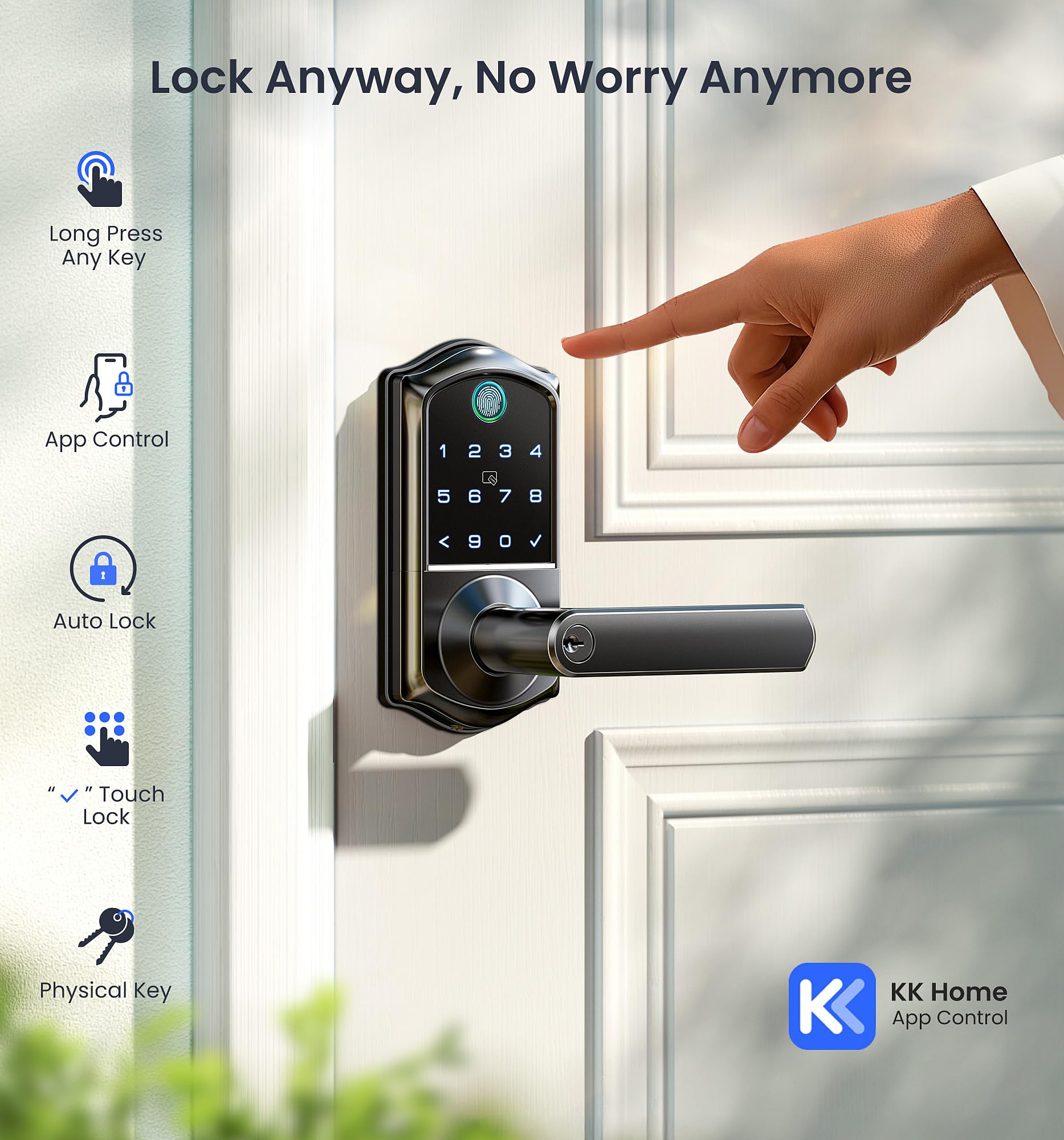 Veise Ve019 Fingerprint Smart Lock, 7-In-1 Keyless Entry Door Lock With Handle, App Control, Remotely Grant Access & Code, Electronic Keypad Smart Knob For Front Door, Easy Installation, Matte Black
