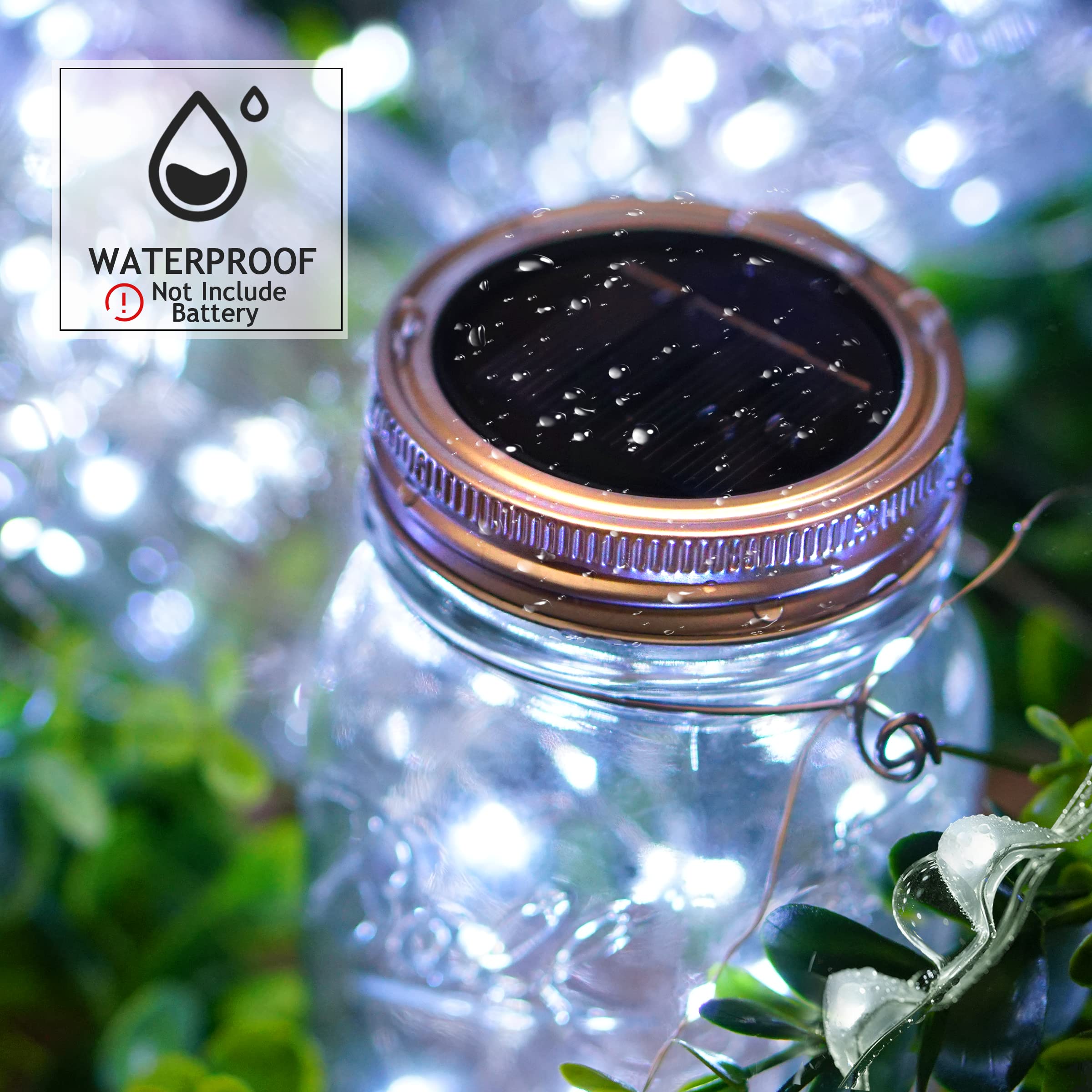 Smilingtown Mason Jars Lids 30 Led 12 Pack Solar Fairy Firefly Lights - Solar Lantern Hanging Lights For Patio Yard Garden Wedding Decorations - Cool White