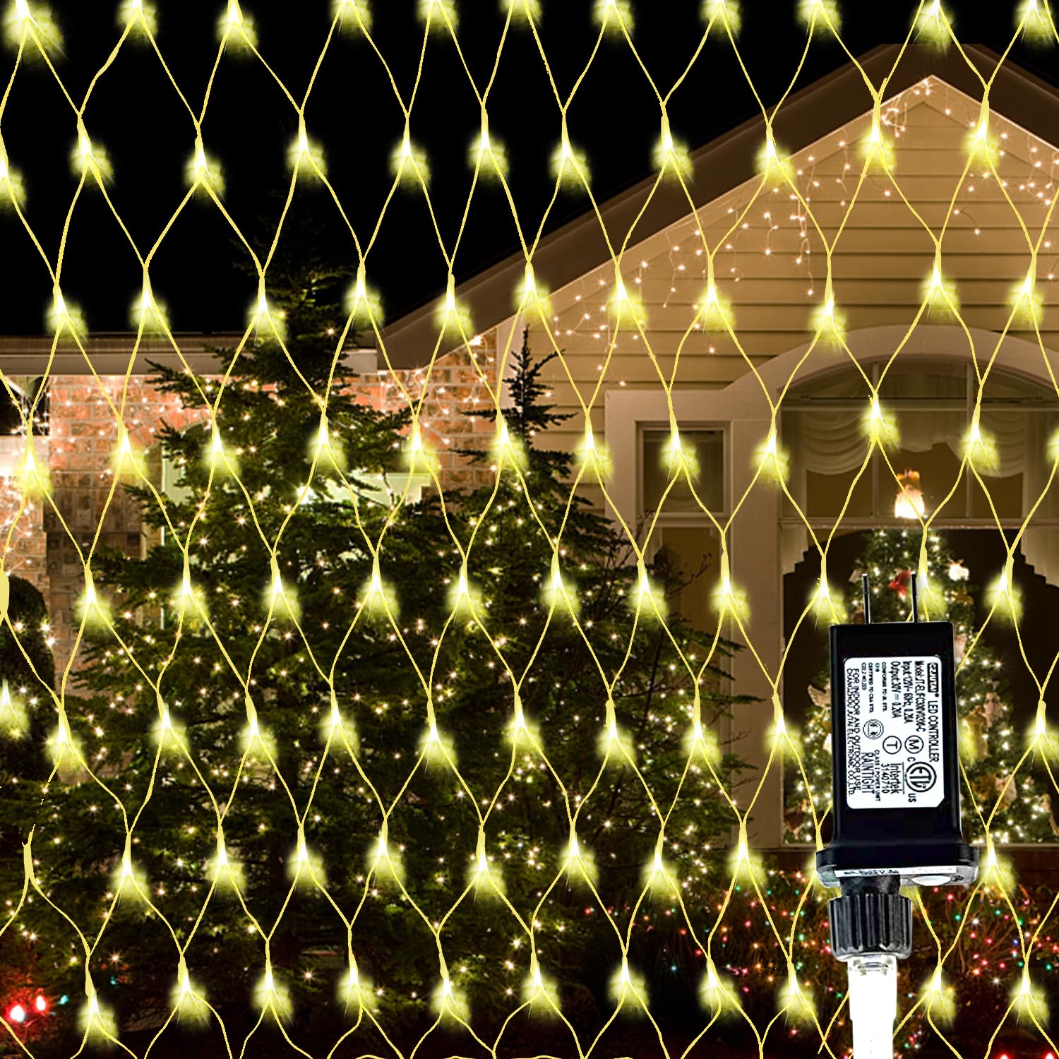 Funiao Outdoor Christmas Lights, 360 Led Sturdy Net Mesh Lights, 12X5Ft Large String Lights With 8 Modes, Christmas Decoration Lights For Year, Bushes, Gardens, Lawns, Patio Decor - Warmwhite