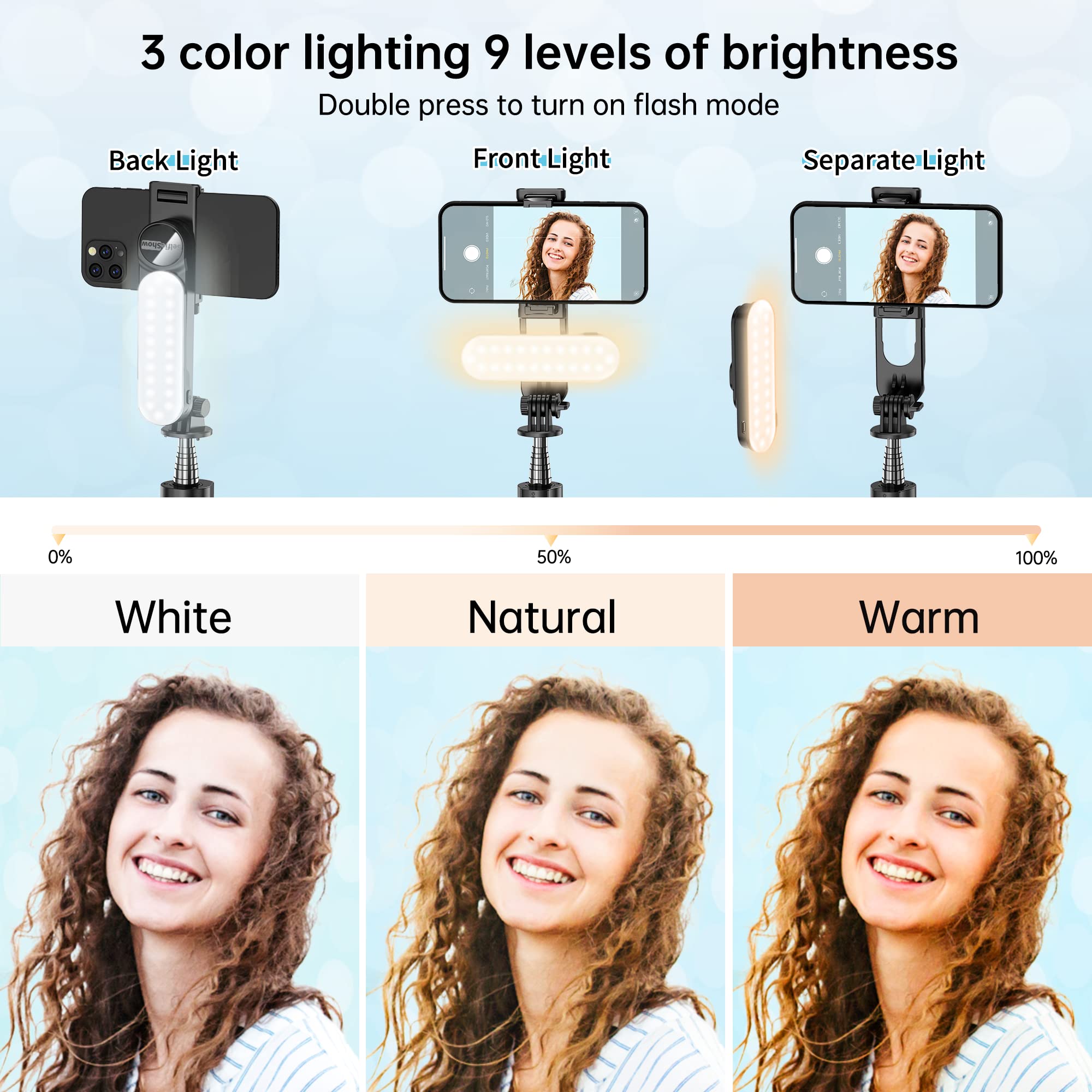 Selfieshow Stable Selfie Stick Tripod With Fill Light, 44 Inch Extendable Selfie Stick With Wireless Remote And Tripod Stand 360 Rotation For Iphone 15/14/13/12/11 Pro/Xs Max/Xs/Xr/X/8/7, Samsung And Smartphone