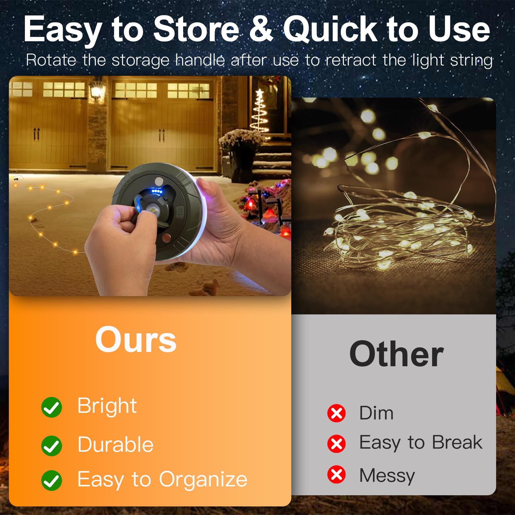 Dumvoin Camping String Lights,4 In 1 Outdoor Rechargeable String Lights With 8 Lighting Modes,Quick Recovery, Durable & Waterproof,Usb Charging,Portable Camping String For Hiking Patio Backyard Party(32.8Ft)