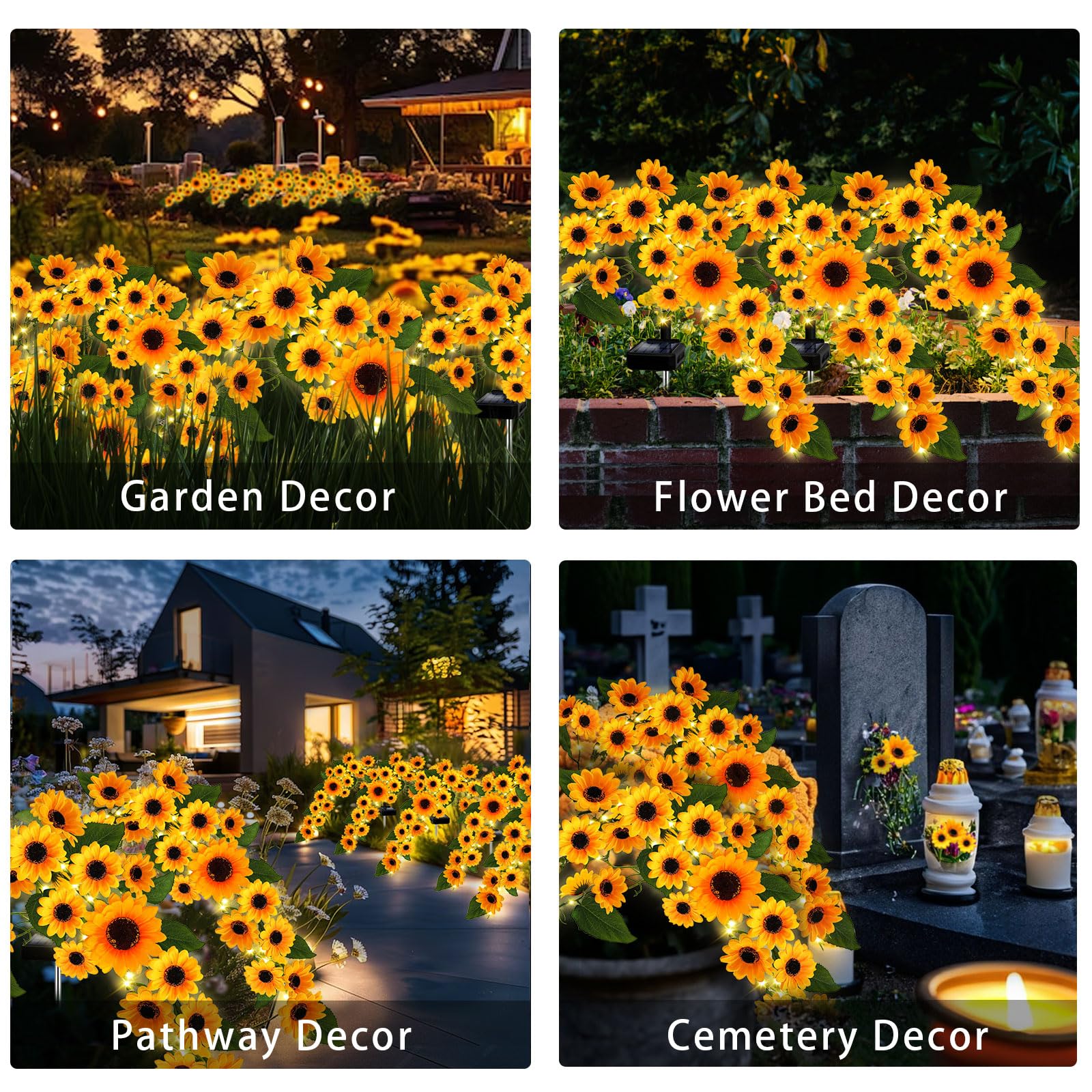Stadeco Solar Garden Lights Outdoor, 2 Pack Sunflower Lights With 46 Lifelike Sunflower, Waterproof 90 Bright Led Fall Garden Decor Solar Flowers For Patio Flowerbed Yard, Gift For Mom