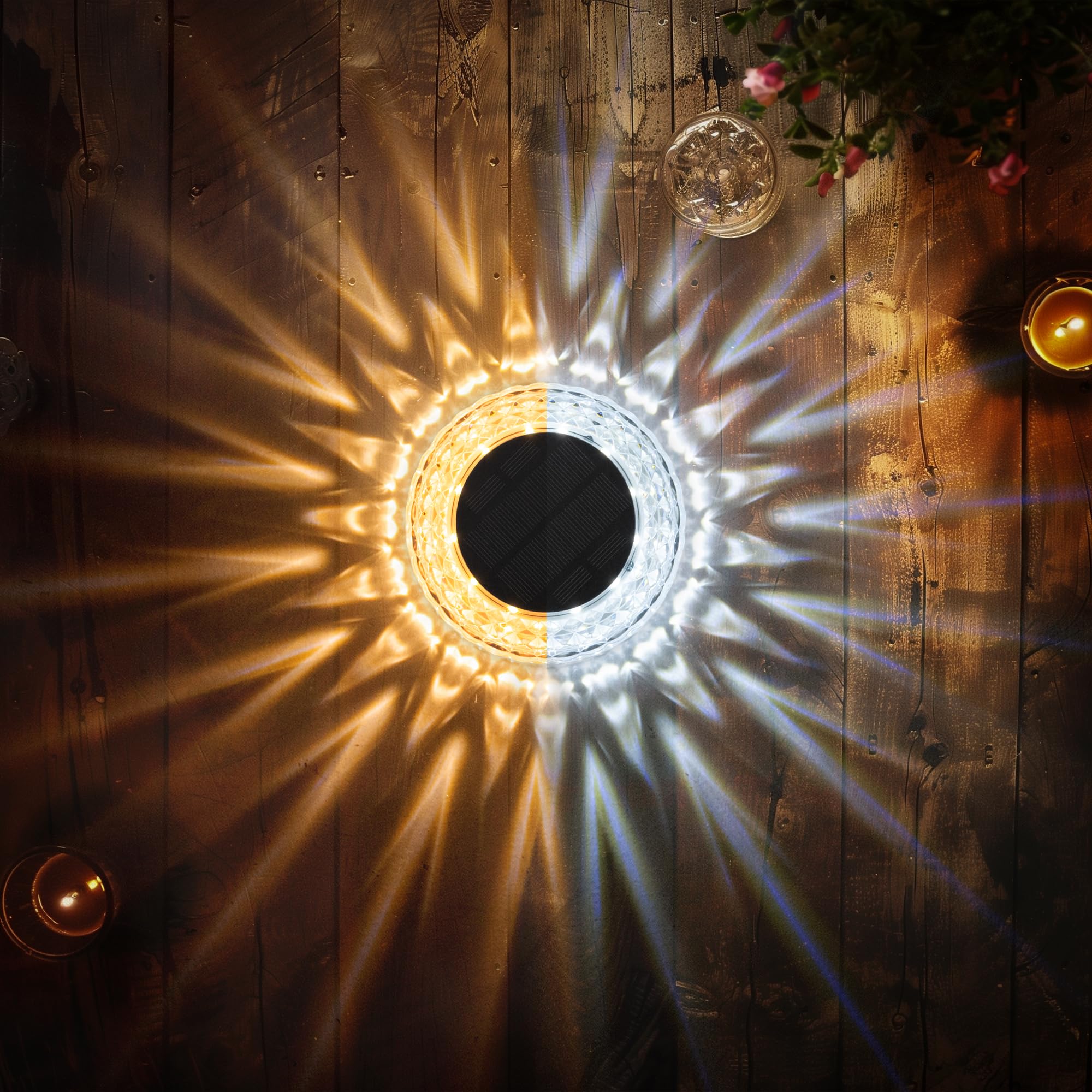 Solpex Solar Powered Outdoor Table Light, Waterproof Led Disk Light With 2 Lighting Modes, Night Light For Garden, Party, Yard, Table Decor (1 Pack)