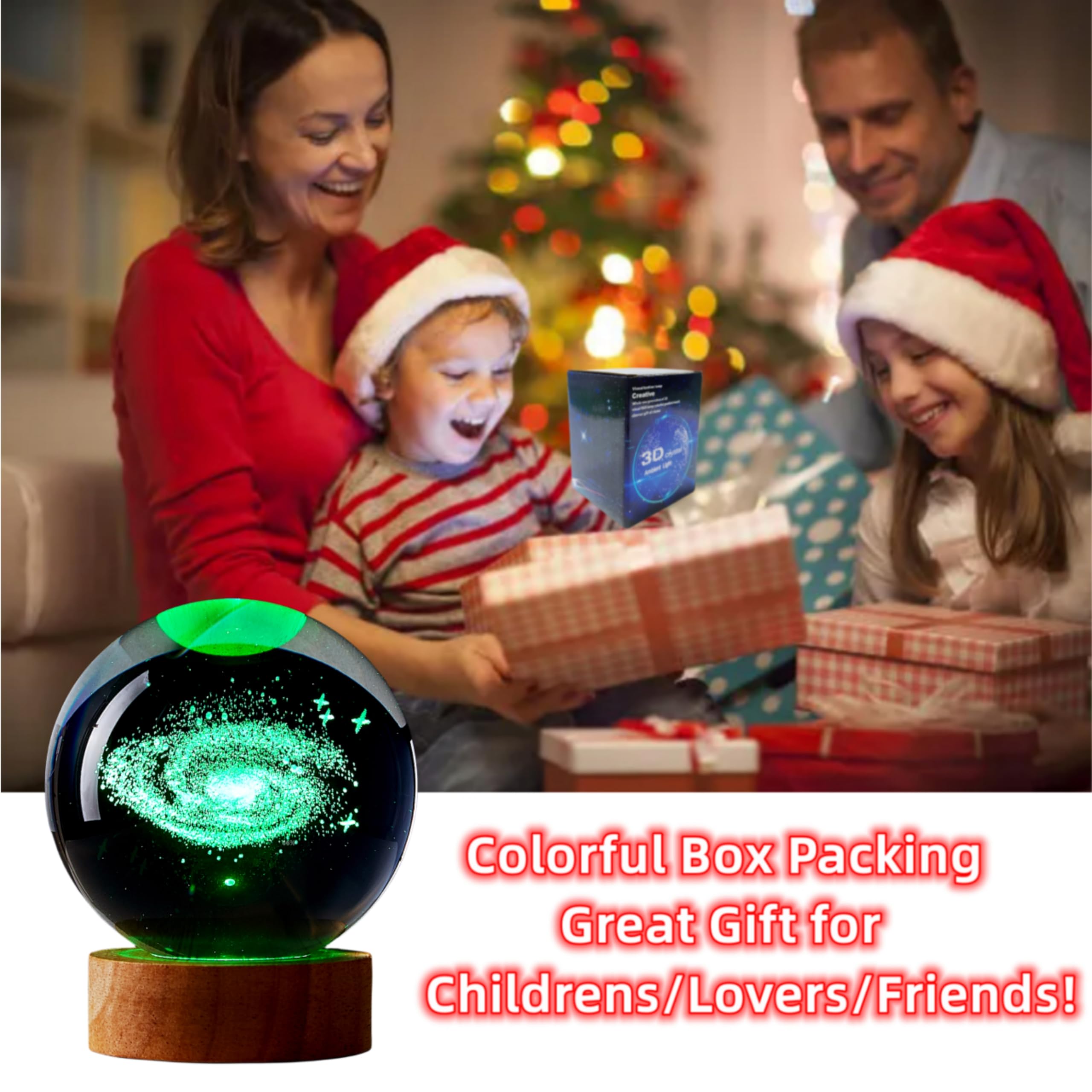 Chickenegglamp 3D Galaxy Crystal Ball Lamp,3.15 Inch Glass Ball Galaxy Light,16 Colors Change With Remote Control,Galaxy Lamp With Wooden Base,Galaxy Night Light  For Friends (Galaxy)