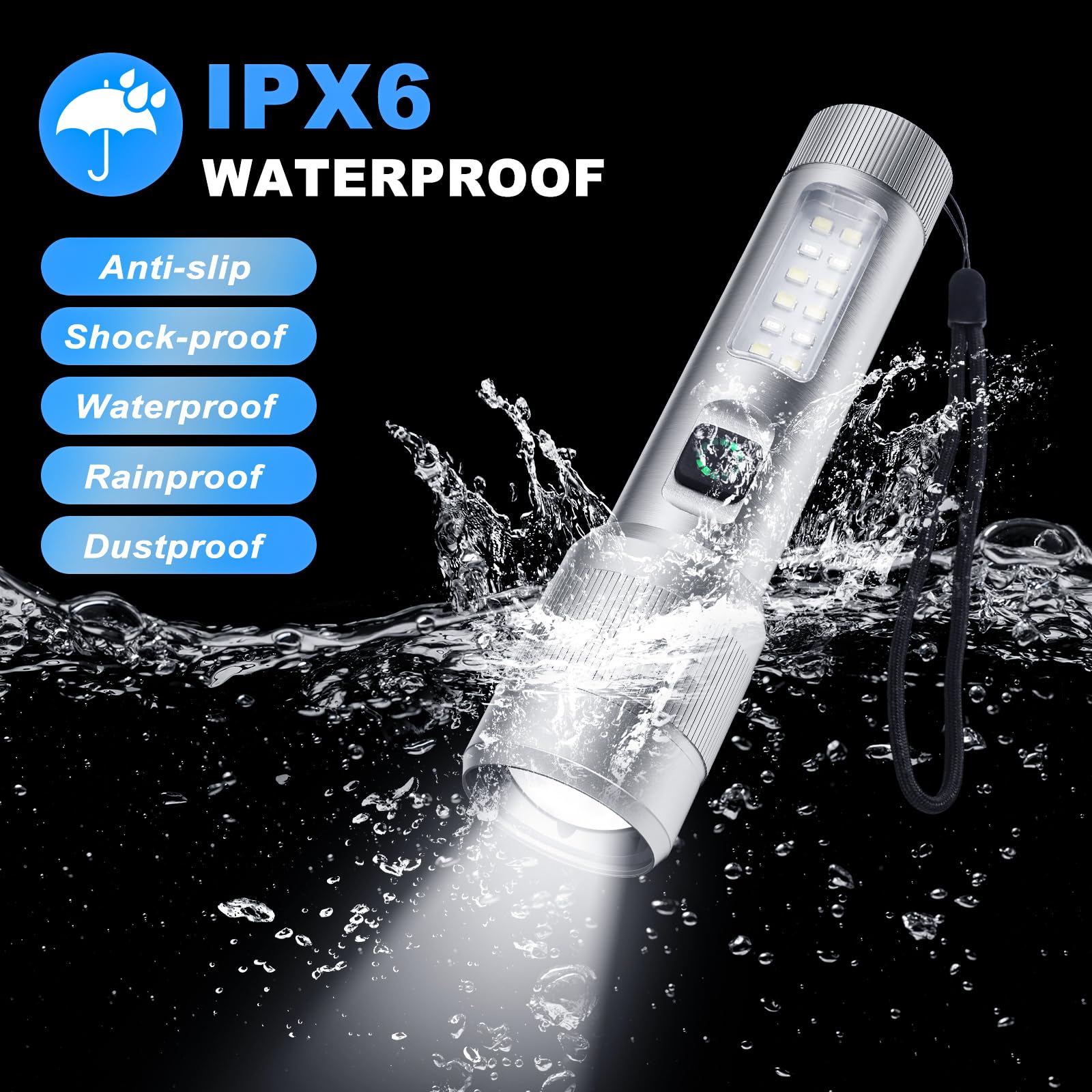 Ciwuzxs Flashlight High Lumens Rechargeable, 5000 Lumen Super Bright Led Flashlights, Tactical Flashlight With Cob Sidelight, Waterproof, Zoomable For Camping, Emergency (1)