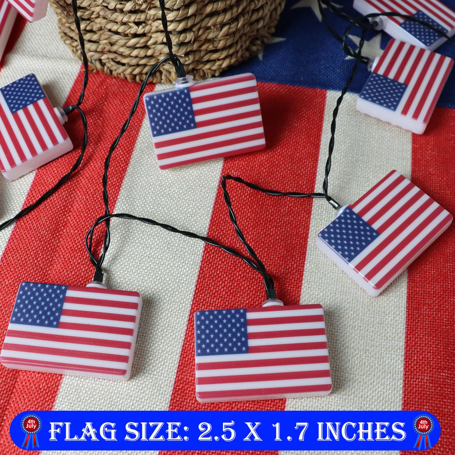 Hugsvik 4Th Of July Decorations- 30 Big American Flag Solar String Lights, Wateproof 4Th Of July Outdoor Lights, Us Flag Patriotic Lights For July 4Th, Christmas In July, Memorial Day Decorations