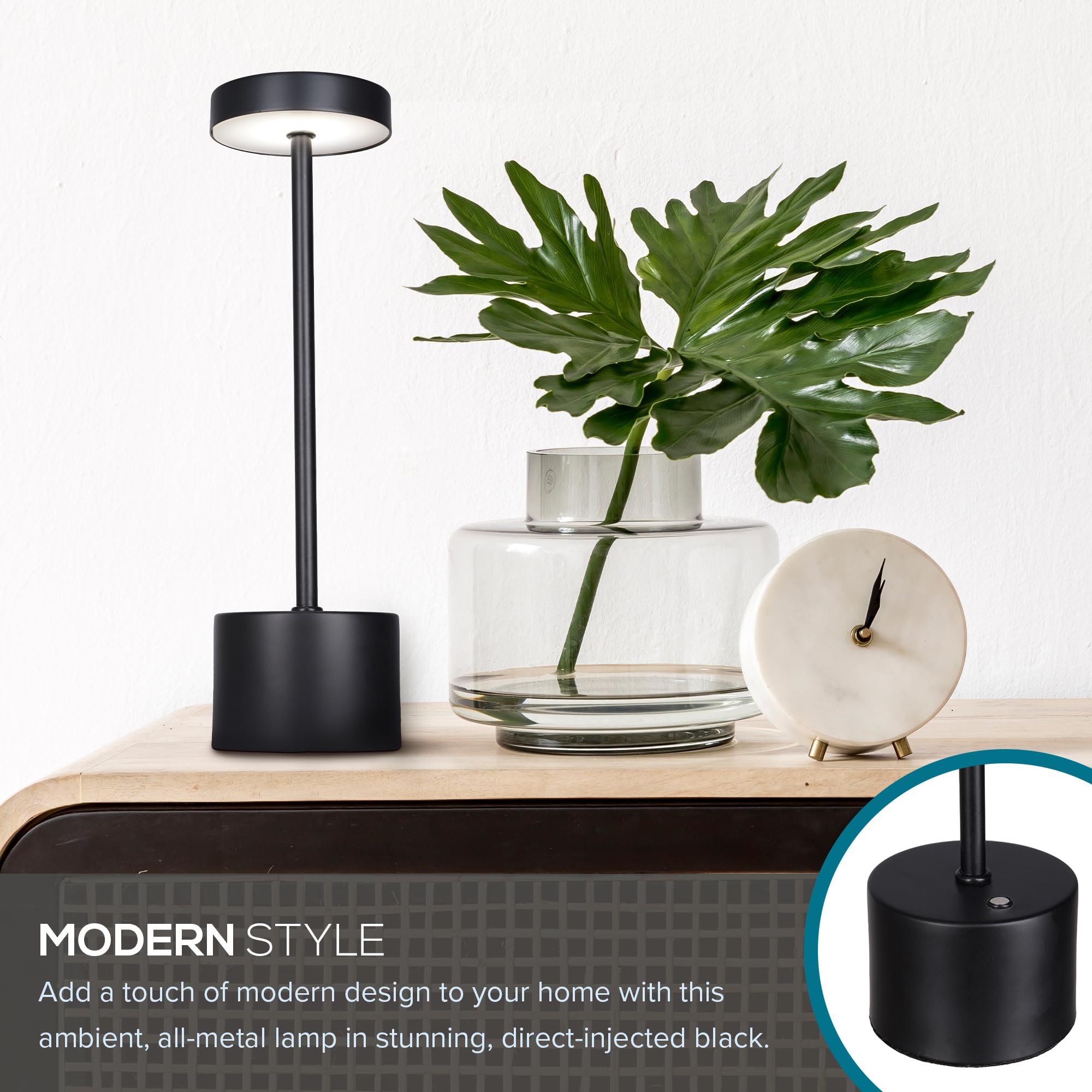 Catalina Lighting Cordless Table Lamp, Portable Led Rechargeable Metal Desk Lamp, 11" H, Black