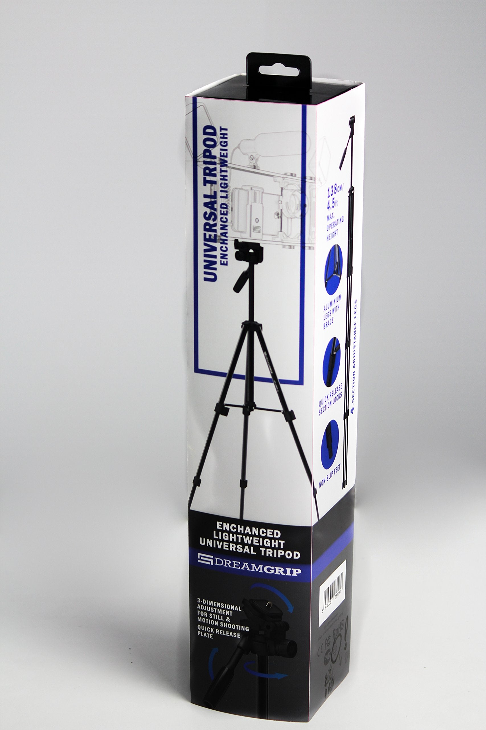 Dreamgrip Enhanced Lightweight Video Tripod 142Qr-4Y With Extra Original Track Connector For Rig Systems And Quick Release Plate, Compatible For Any Smartphone, Any Action, Dslr, Or Mirrorless Cameras