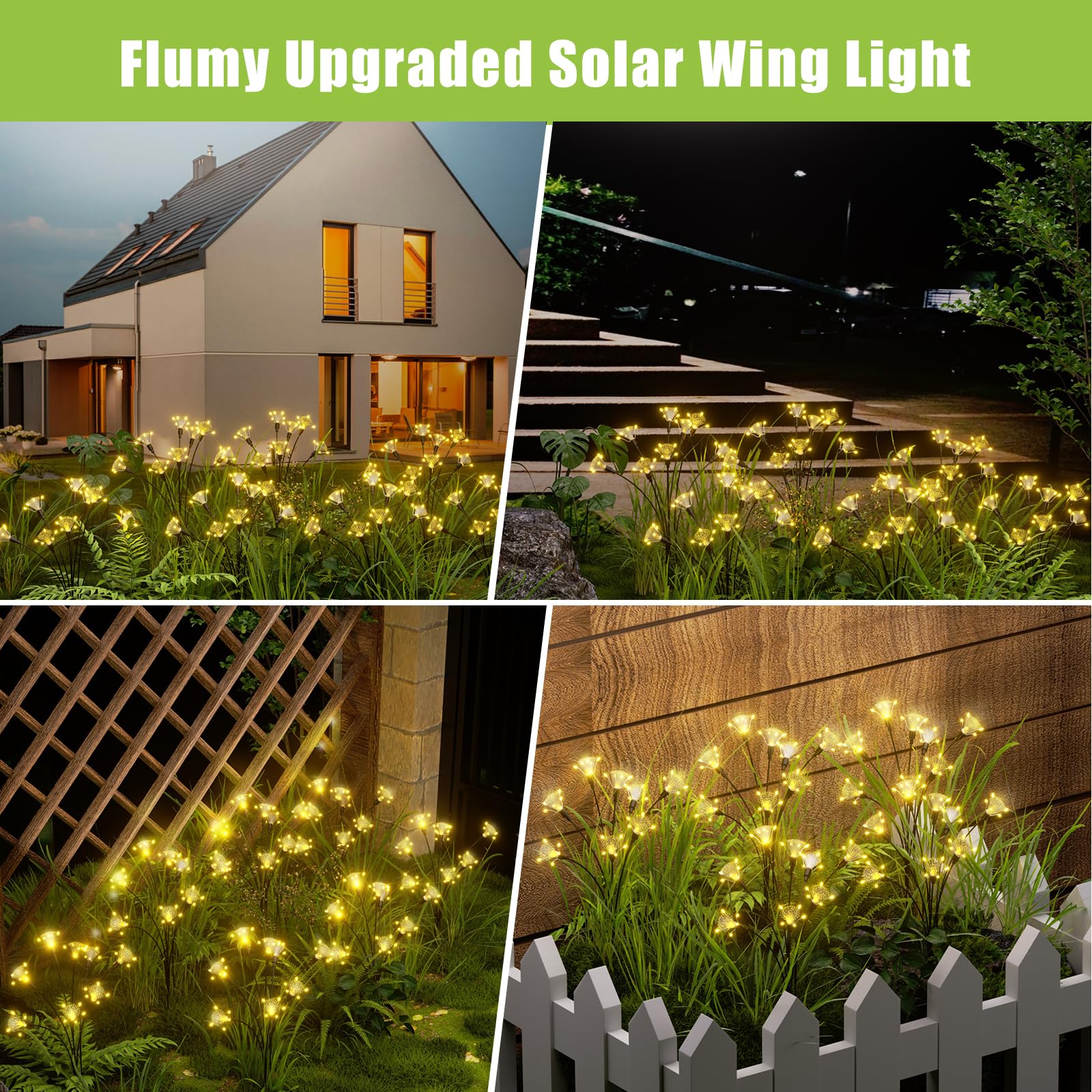 Flumy Solar Garden Lights, 64 Led Firefly Lights For Christmas Decorations, Waterproof Solar Outdoor Lights, Pathway Patio Outdoor Decor, Solar Swaying Lights, Swaying In The Wind(2 Pack)