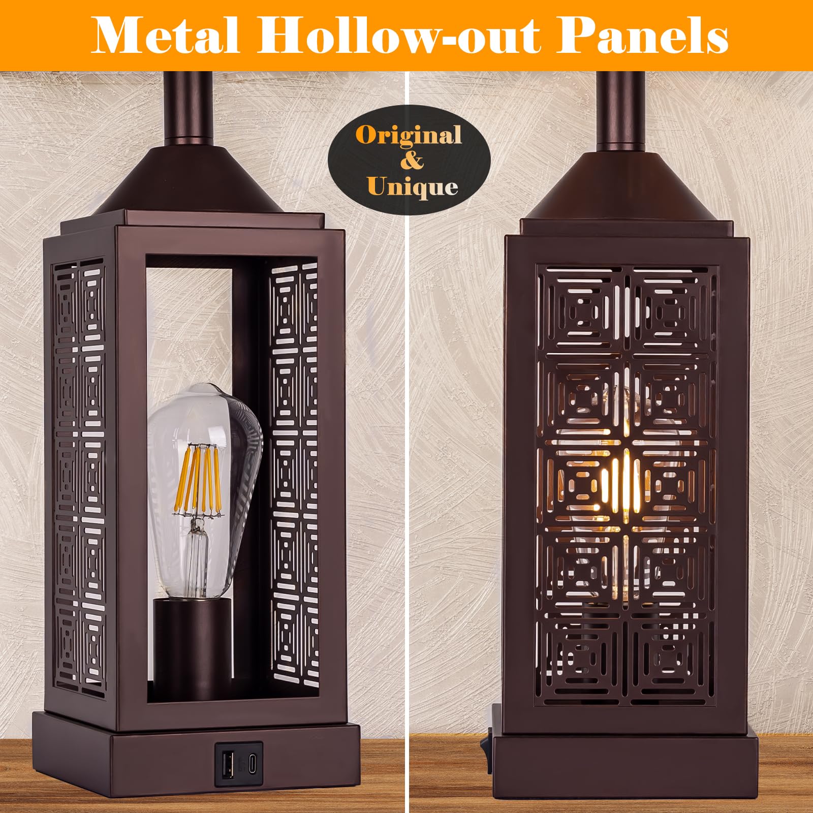 Roravilila Brown Bedroom Lamps With Dual Usb Ports Set Of 2, Farmhouse Living Room Table Lamps With Up&Down Lights For Bedside Night Stand, 25” Oil Rubbed Bronze