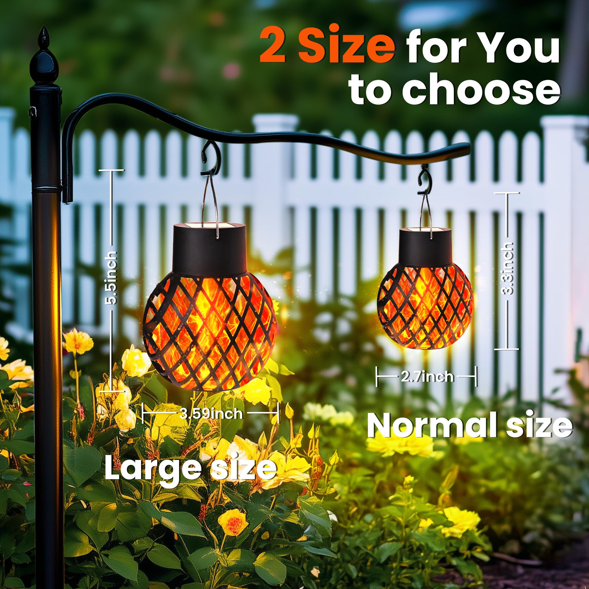 Gigalumi Solar Hanging Lights - 8 Pack With Flickering Flame, Outdoor Solar Lights For Yard, Patio, Tree, Camping, Christmas Decoration, Larger Lanterns