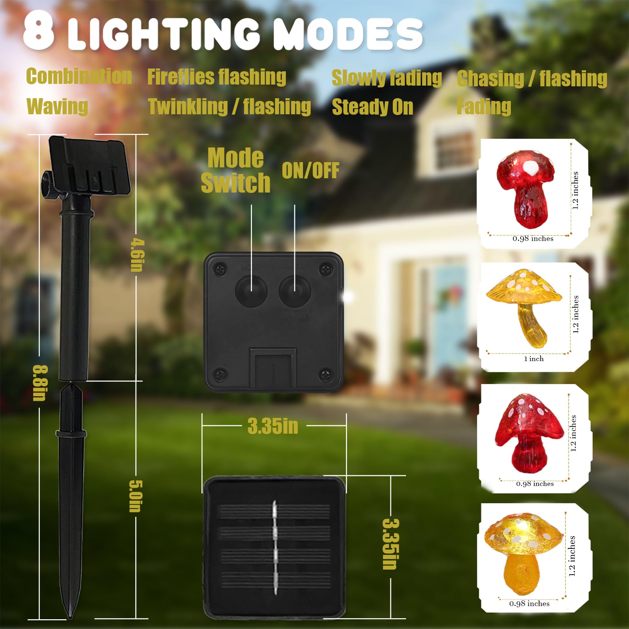 Jashika Mushroom Decor Solar String Lights Outdoor Garden Fairy Lights-14Ft 40 Led Waterproof With 8 Flick Options- Solar Christmas Lights For Outside 3D Mushroom Party Decoration For Yard Fence Doorway