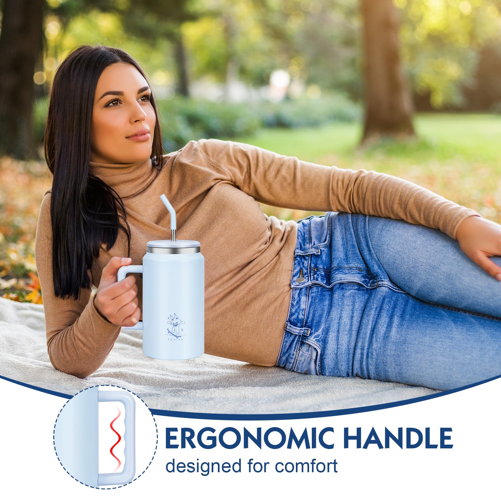50 Oz Tumbler With Handle - Vacuum Insulated Water Bottle With Straw - Reusable Stainless Steel