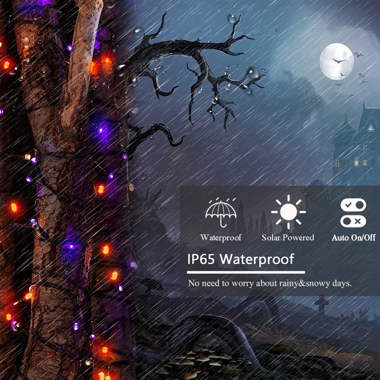 Albelt Orange & Purple Solar Halloween Lights, Super-Long 2-Pack Each 85Ft Solar String Lights Outdoor Waterproof, Super Bright 480 Led Solar Lights For Outdoor Halloween Decorations Party Garden Yard Patio
