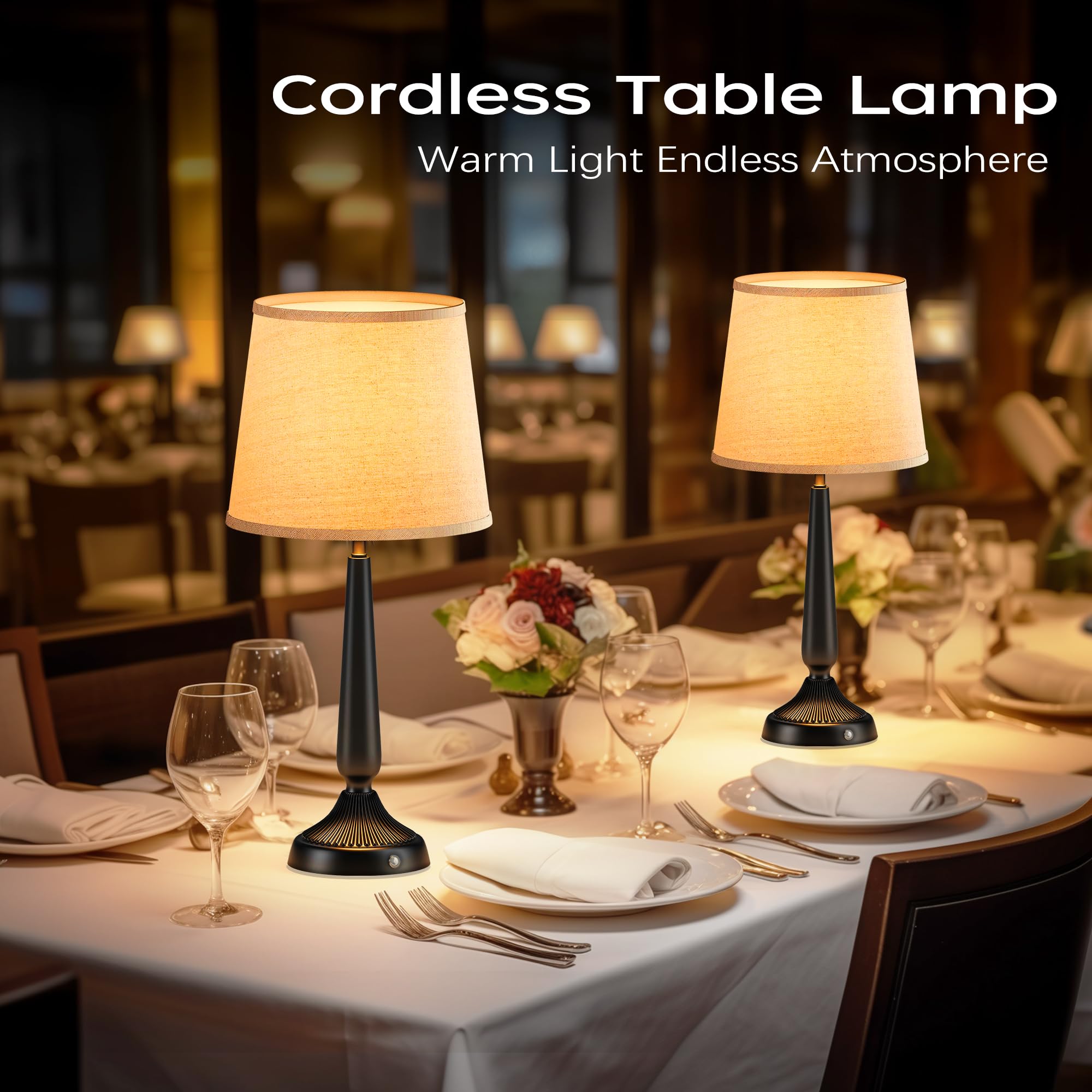 Partphoner Cordless Table Lamp, 5000Mah Battery Rechargeable Touch Lamp, Wireless Led Lamps, 3-Level Brightness Bedside Lamps, Modern Black Iron Design, Desk Lamp For Patio Camping, Dining, Home
