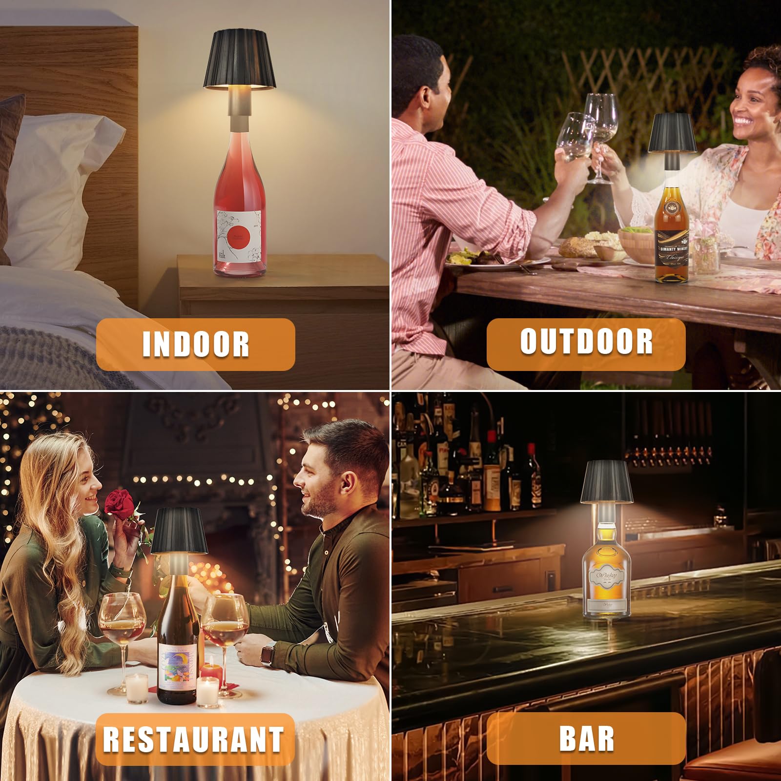Fisca 2 Pack Wireless Bottle Lamp, 5200Mah Rechargeable Led Wine Bottle Lamp Top, Touch Control Dimmable Portable Table Lamps Shade Desk Wine Bottle Light Head For Restaurant/Bar (3 Color)