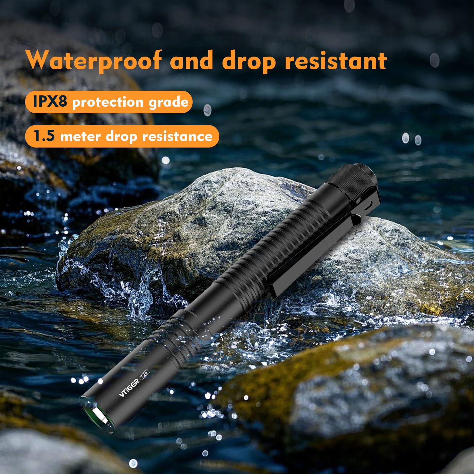 Vtiger T2A Compact Edc Flashlight,1500 High Lumens Aa Rechargeable Led Flashlight, Super Bright Small Utility Tail Switch Pocket Pen Light With Magnet For Camping,Hiking,Outdoor,Home,Emergency