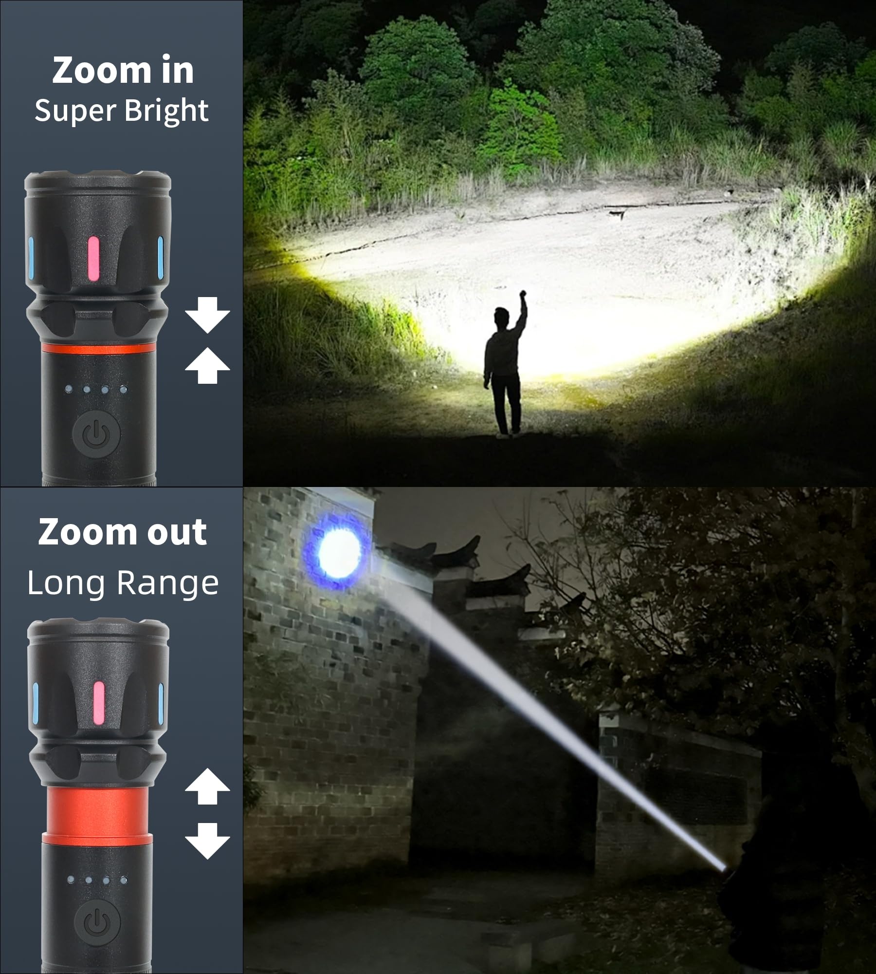 Wahliwahli 2 Pack Led Rechargeable Flashlights High Lumens, 1000+ Lumens Super Bright Zoomable Fluorescent Flashlights, Waterproof Powerful Multifunctional Flashlights For Home Camping Hiking