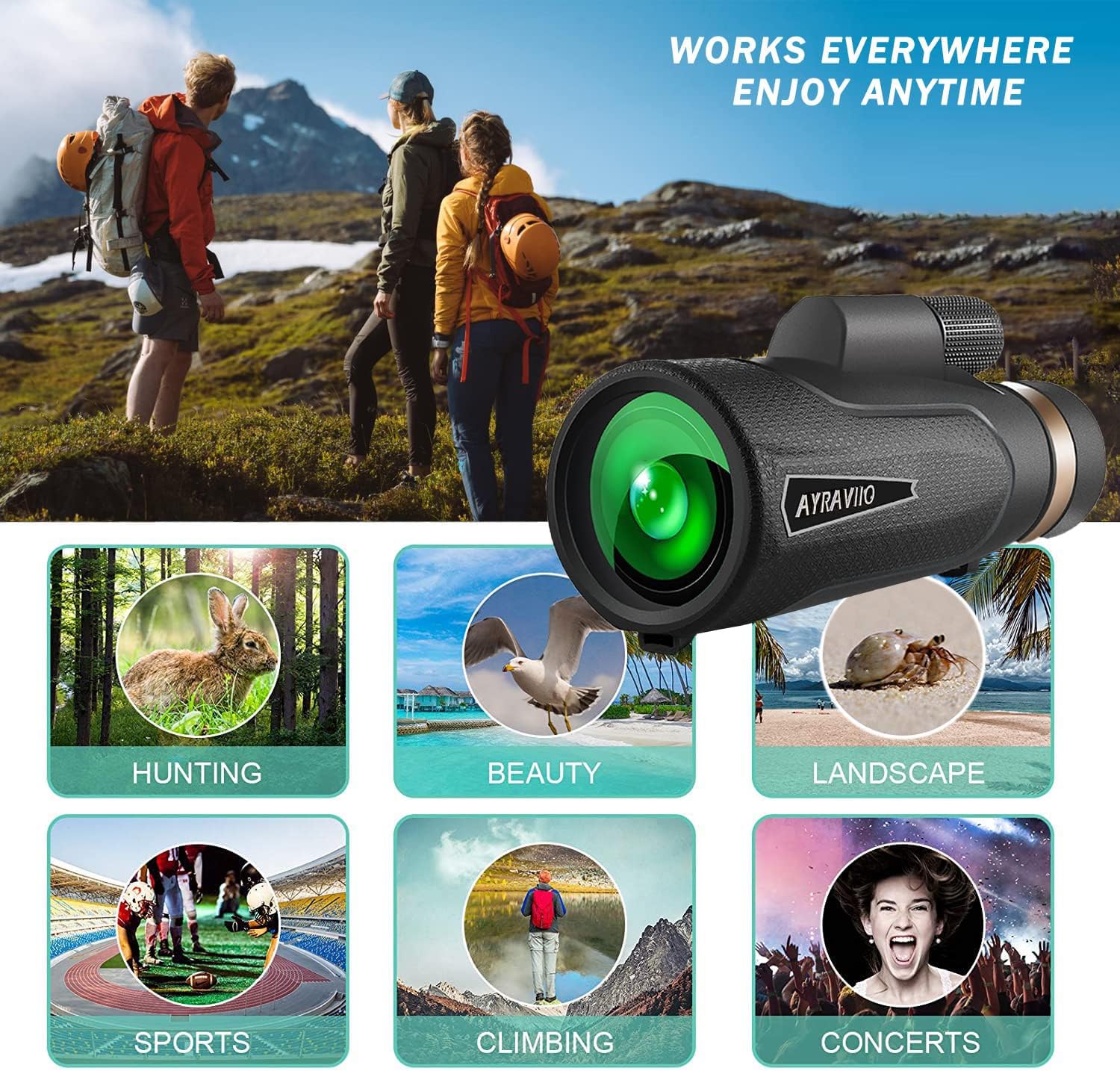 Ayraviio 12X60 Monocular Telescope With Smartphone Holder &  Tripod, High Powered Smc & Bak4 Scope, Birthday  For Men Dad Him Husband Teen,  For Fathers Day, Outdoors Survival Hiking Gear