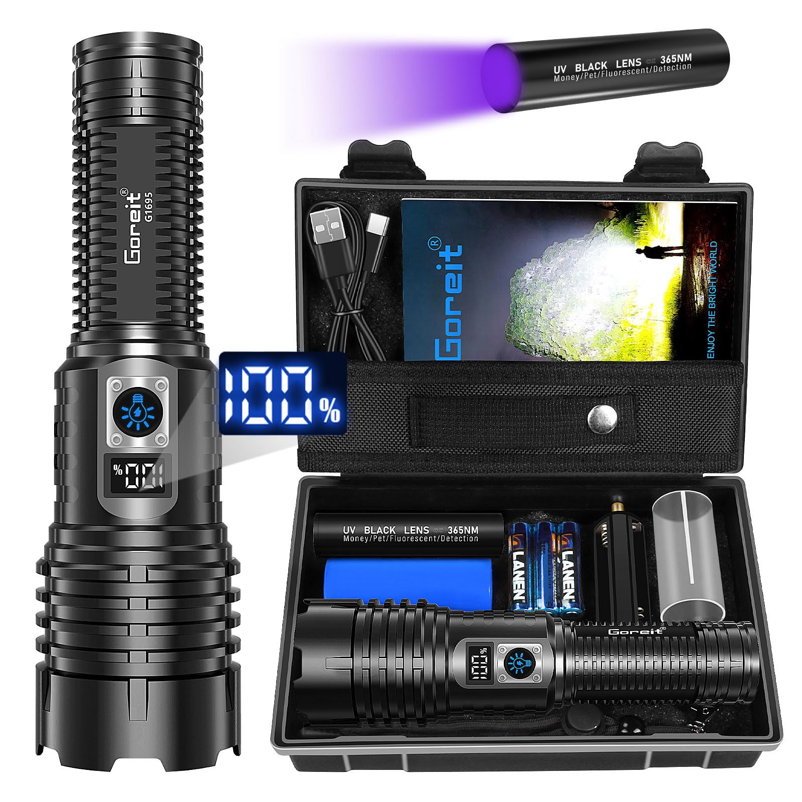 Goreit G1476 + G1695 Flashlights High Lumens Rechargeable