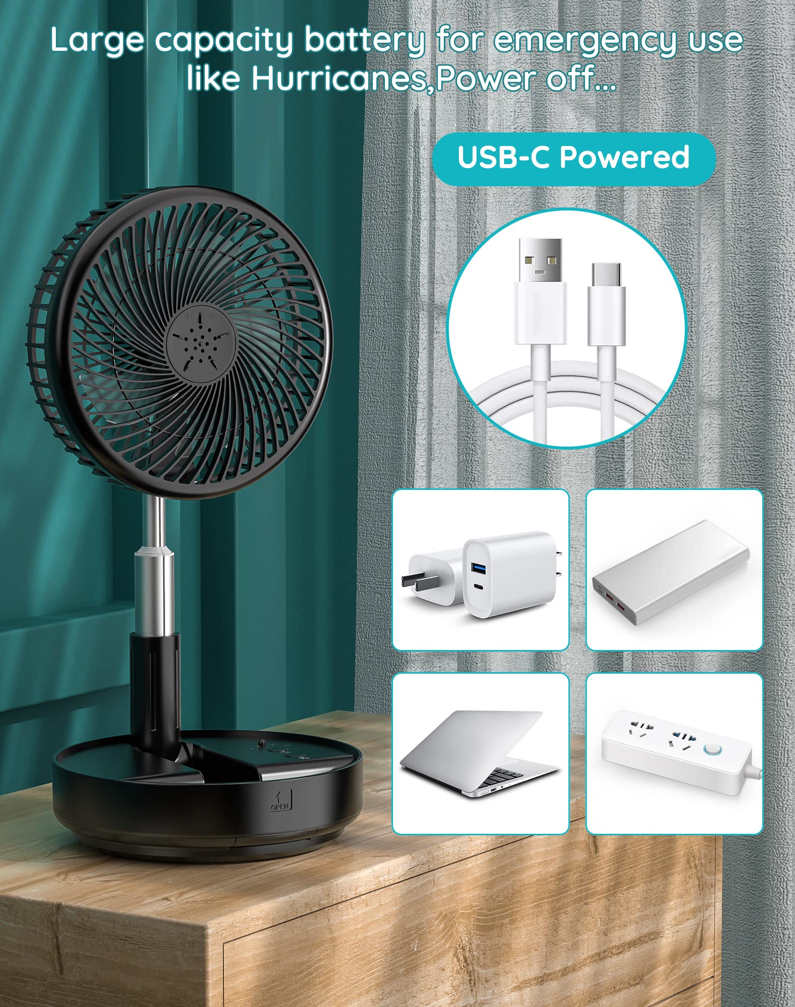 Primevolve Portable Oscillating Standing Fan,Rechargeable Battery Operated Usb Floor Table Desk Fan