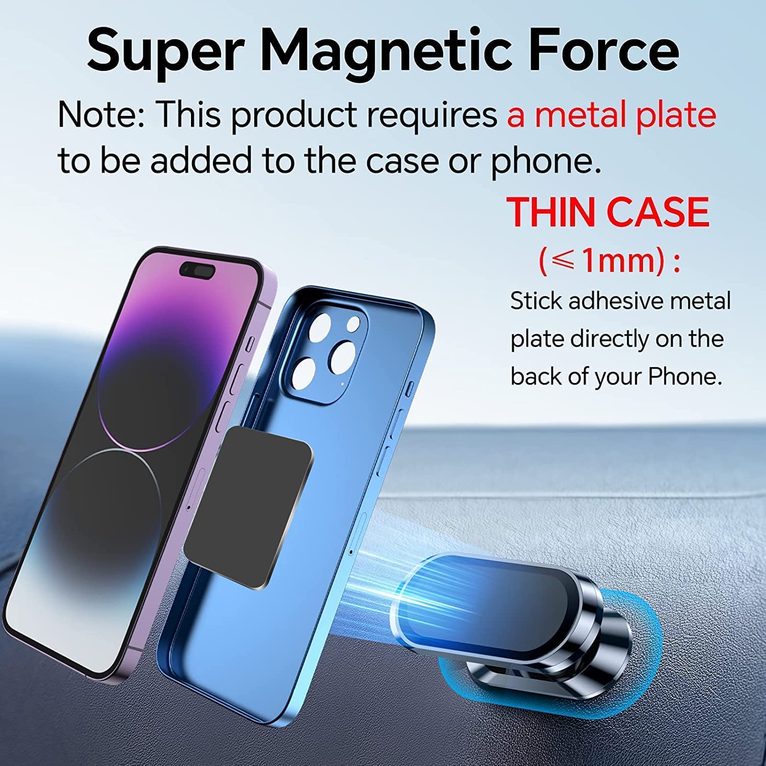 Romuto 【2-Pack】 Magnetic Phone Holder For Car, [ Super Strong Magnet][ With 4 Metal Plate ] Iphone Magnetic Carmount For Cell Phone, [ 360° Rotation ] Universal Dashboard Adhesive Car Magnetic Phone Mount