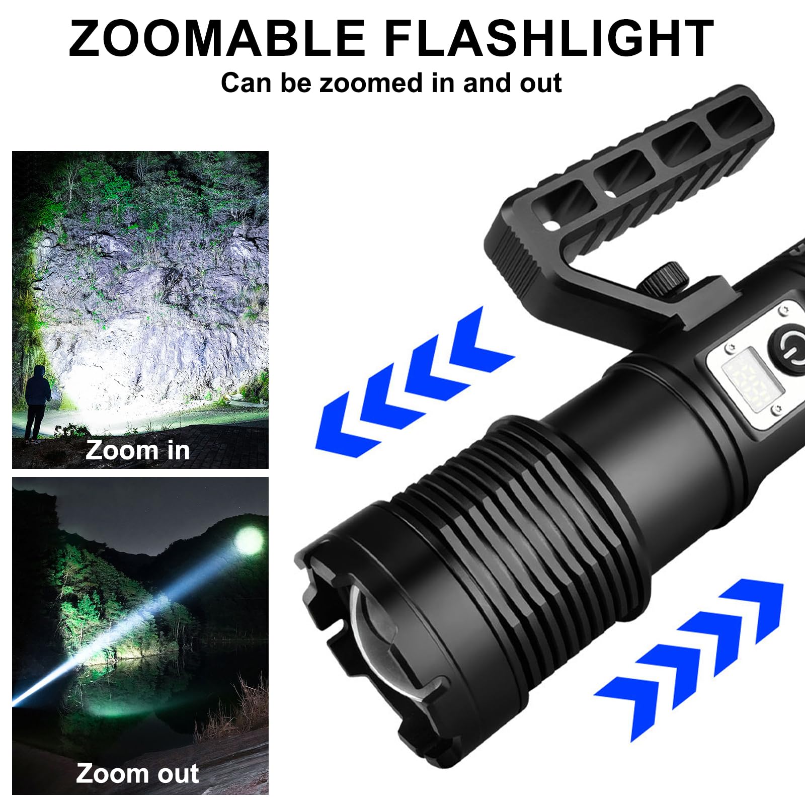 Siuyiu 13500 Lumens Tactical Flashlight Usb- C, Rechargeable Flashlights, Ipx7 Waterproof Zoomable Led With Cob Auxiliary Light, 11 Modes For Camping, Emergency, Disaster Survival