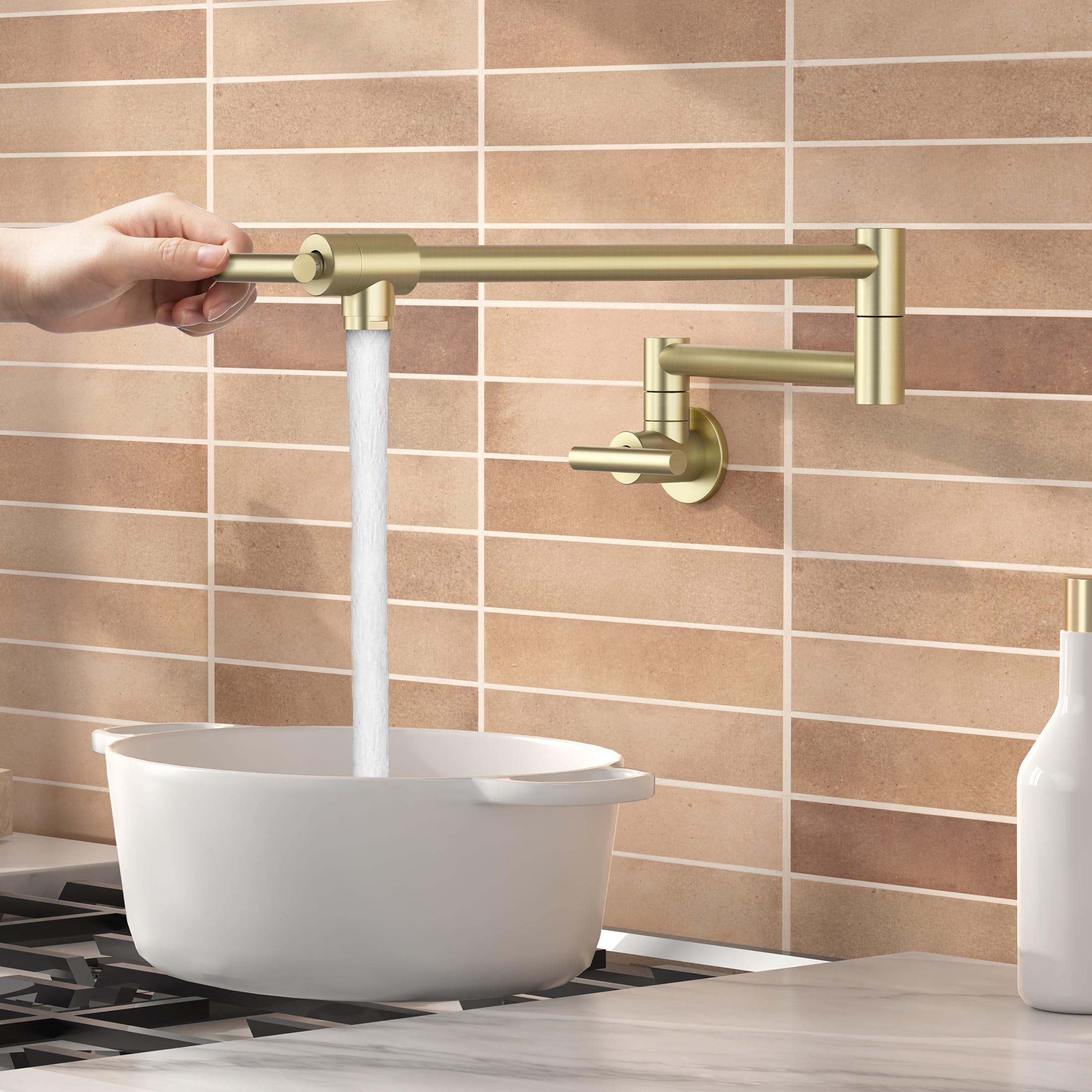 Kes Gold Pot Filler With Heat-Resistant Cartridge, 26" Brushed Gold Pot Filler Faucet Over Stove, Wall Mount Kitchen Faucet Double Joints, Stainless Steel, Nsf , Kn927Lff18-Bz