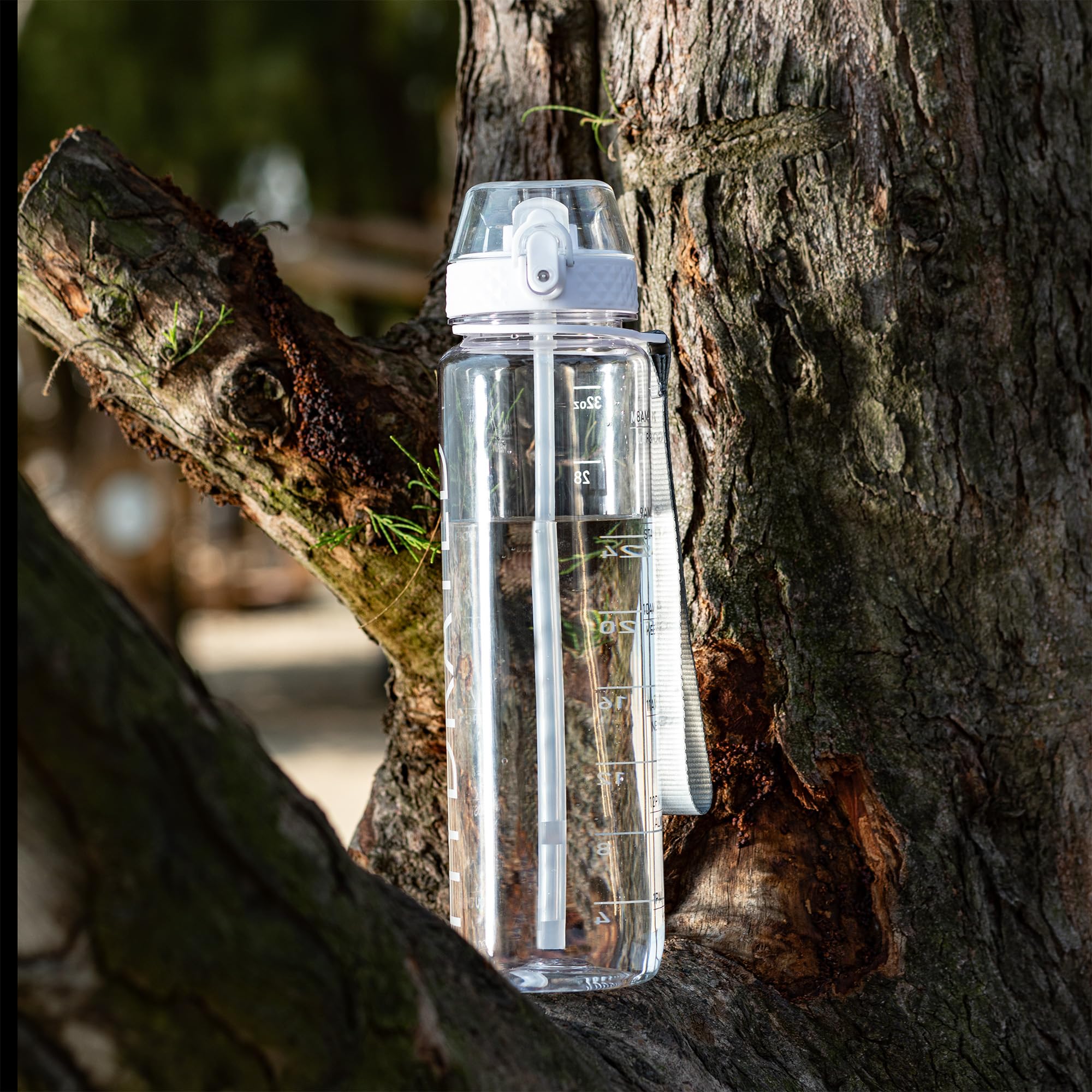 Goppus Clear Water Bottle With Straw 32Oz Clear Sports Water Bottles Motivational With Time Marker