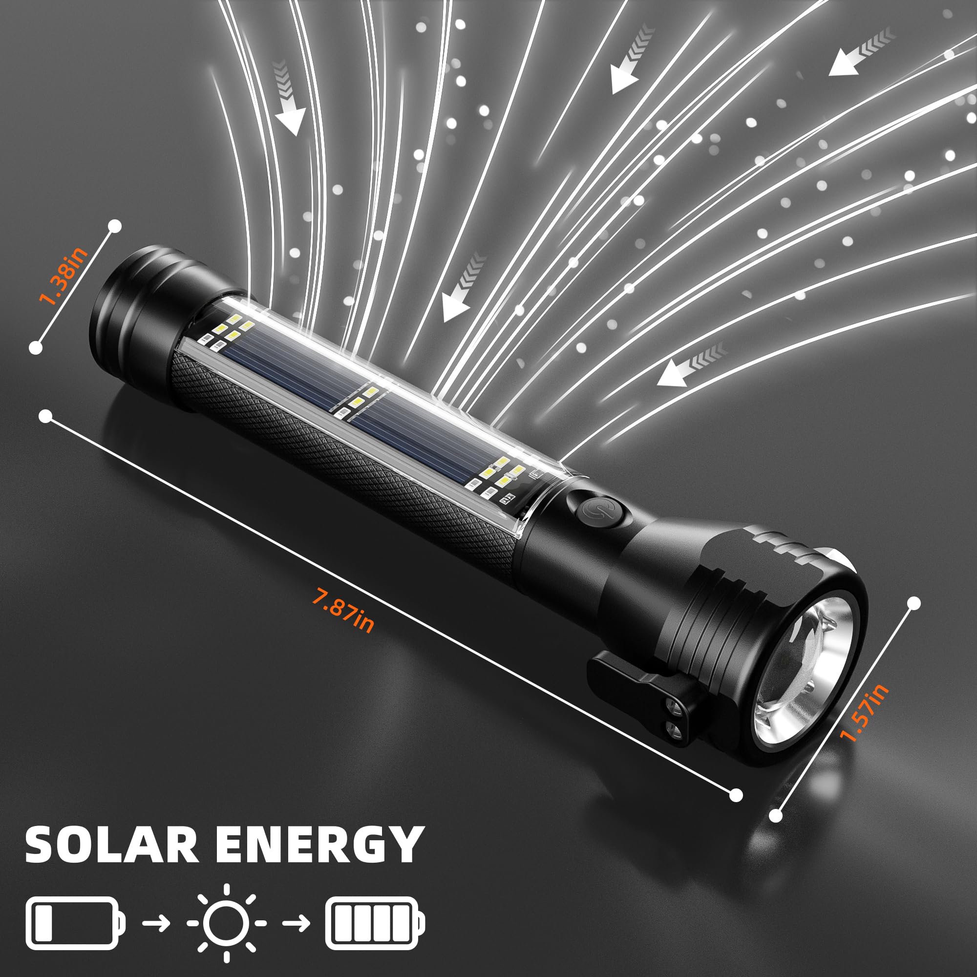 Otdair Solar/Rechargeable Led Flashlight, Multi Function Ultra Bright Flashlight, Emergency Strobe Light, Usb-C Rechargeable, Survival Gear And Supplies, 5 Modes For Outdoor, Camping, Hiking, 2 Pack