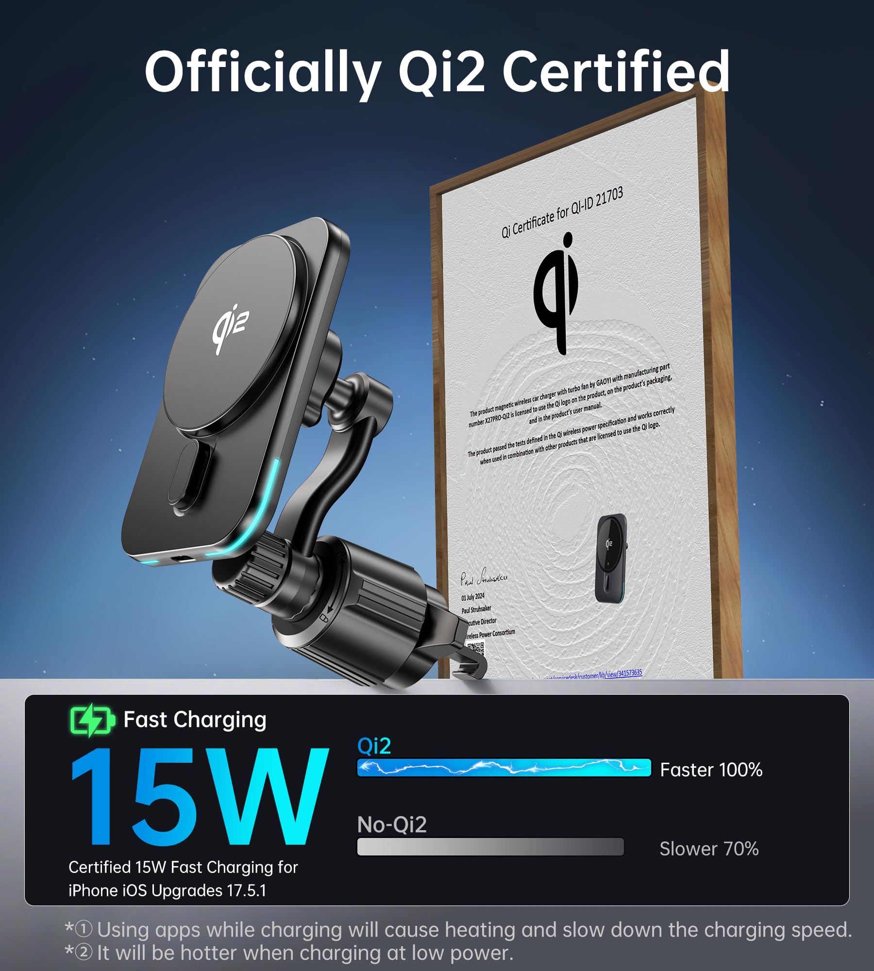 Gumosh For Qi2 15W Magsafe Car Mount Charger, [More Stable & Faster] Vent Magnetic Wireless Car Charger, Hands 360°Rotation Air Vent Phone Mount Holders For Iphone 16/15/14/13/12, With Charging Adapter