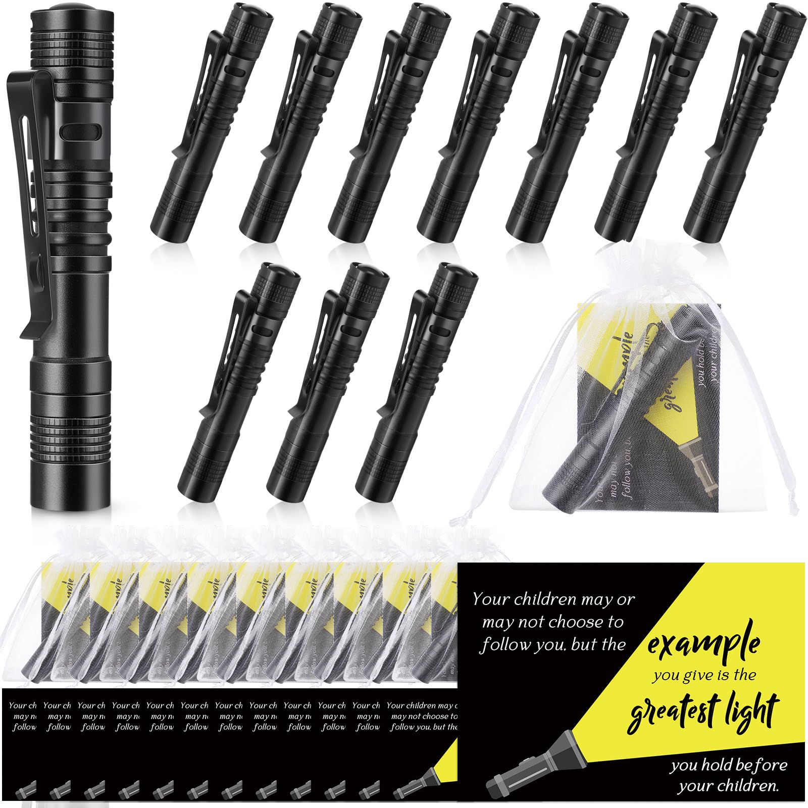 Coume 10 Sets Fathers Day Small Pocket Flashlight  For Church Father'S Day Pocket Light Motivational Quote Card Bible Verse Cards And Organza Bags For Men Thank You , Not Include Batteries