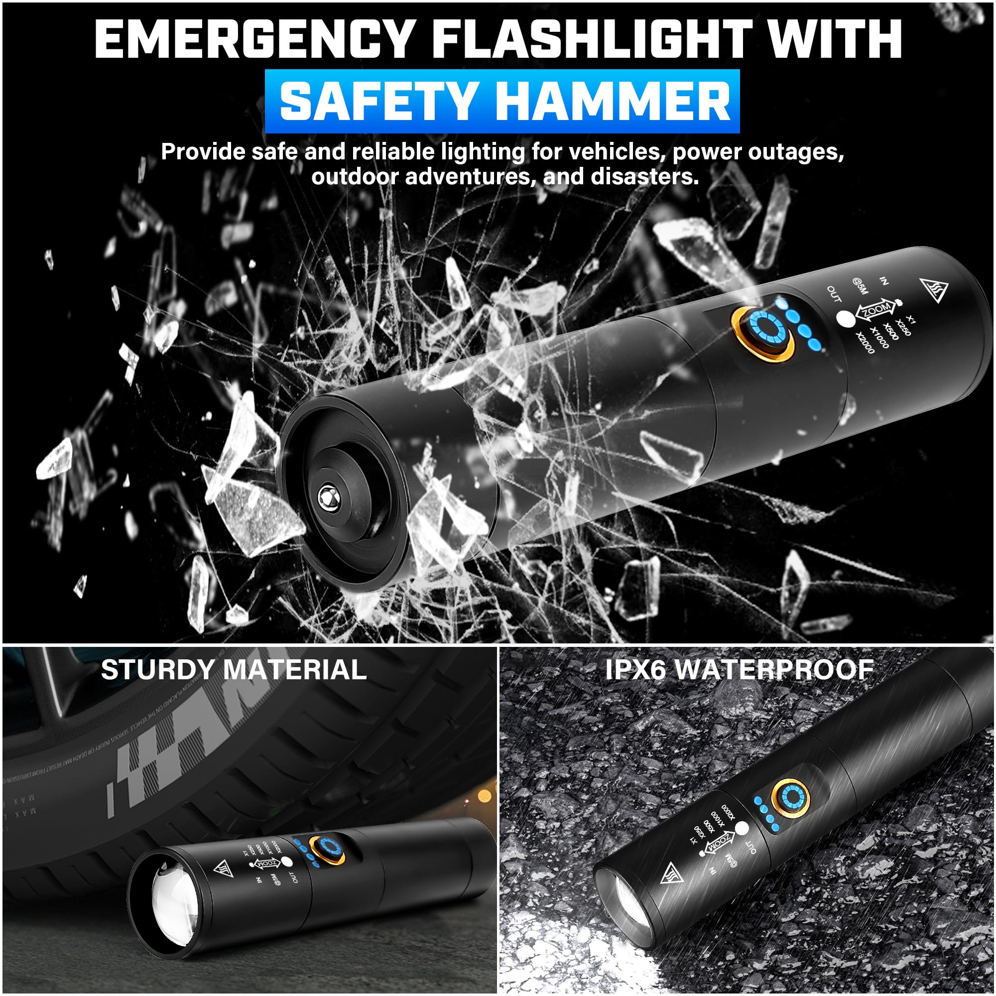 Sparkleing Rechargeable Flashlights High Lumens, 2000 Lumen Super Bright Flashlight, 5 Modes Handheld Powerful Usb C Emergency Led Flash Lights Battery Powered For Night Walking Camping Car Outdoor Hiking Home