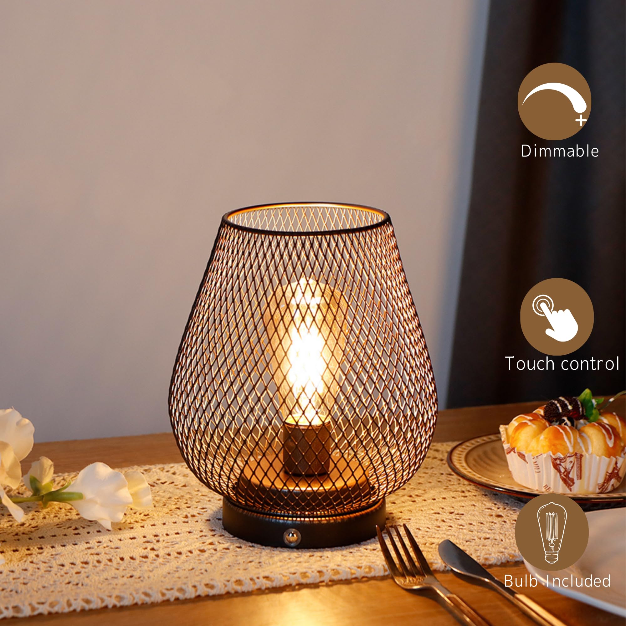 Jhy Design Dimmable Touch Bedside Table Lamp Rechargeable Battery Powered Lamp With Led Bulb Night Accent Light For Weddings Parties Patio Events For Indoors Outdoors(Metal Base, Bronze Egg)