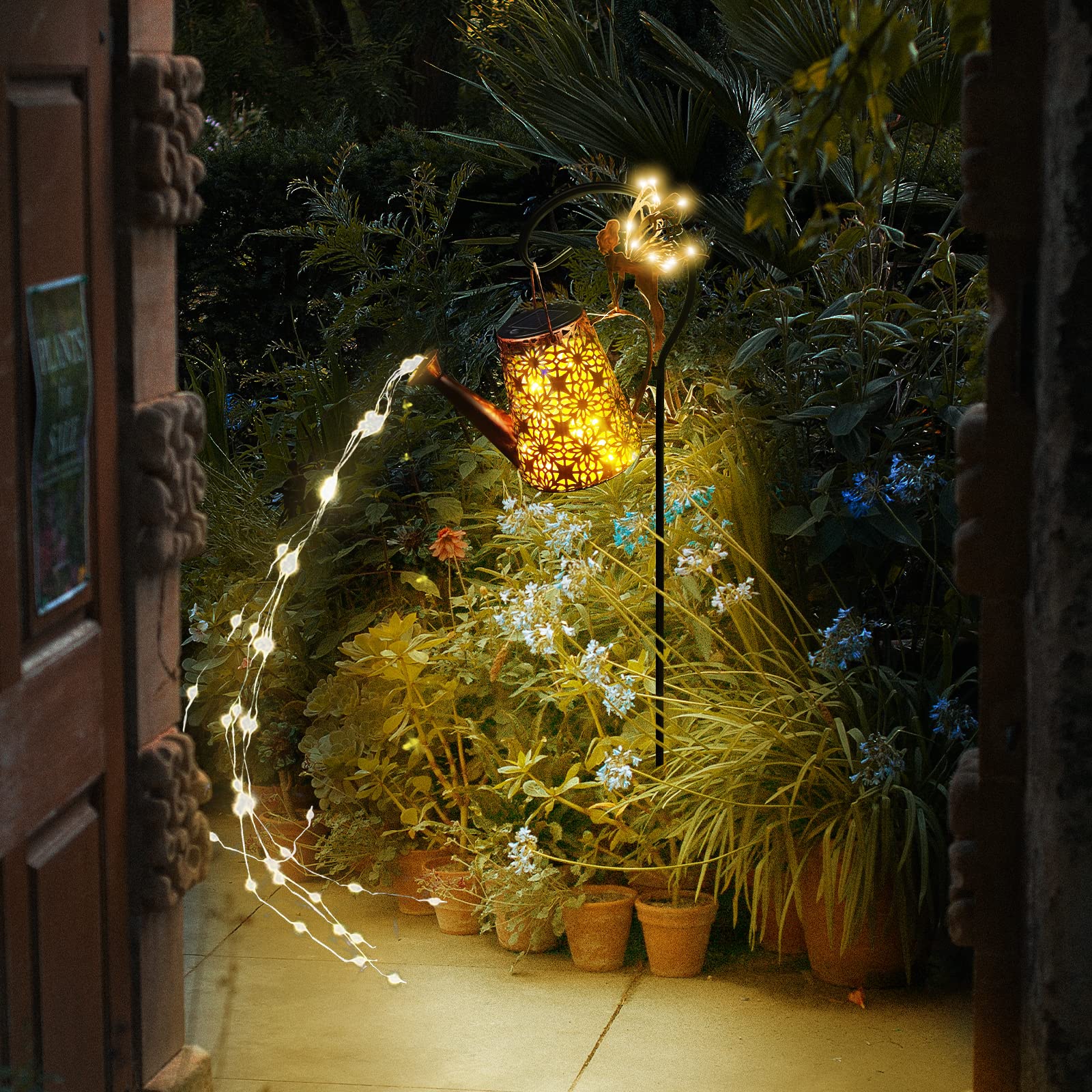 Fimago Solar Watering Can With Lights, Solar Outdoor Garden Fairy Decor Waterproof Large Hanging Lantern Landscape Lights Outside Decorations For Patio Yard Porch Lawn Pathway Walkway Garden Decor