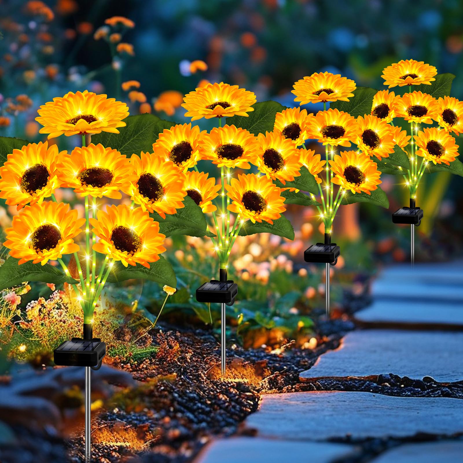 Edof Solar Lights Outdoor Garden Decor,4 Pack With 24 Sunflower Lights,Solar Flowers Lights Waterproof,Sunflowers  For Mom Women Grandma Birthday,Decorative Stakes Lights For Landscape Yard Patio Lawn