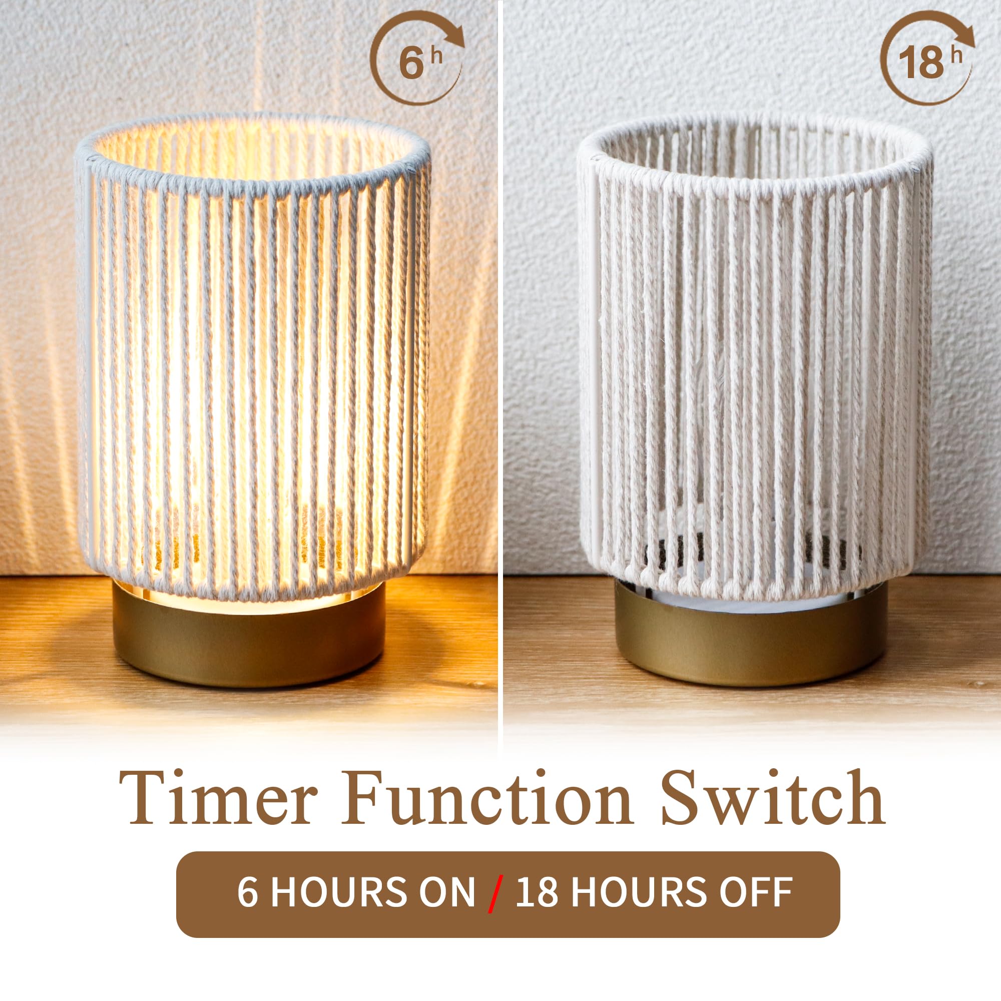 Jhy Design Set Of 2 Braided Cotton Rope Table Lamp 6.5" Tall Battery Operated Lamp With 6 Hours Timer Beside Lamps Great For Living Room Bedroom Weddings Parties Patio Events