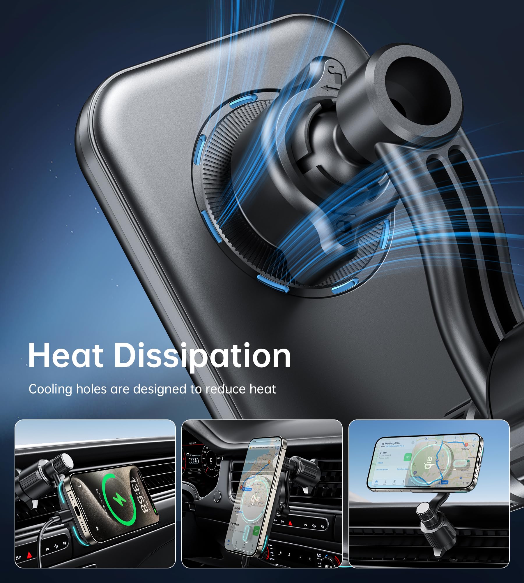 Gumosh For Qi2 15W Magsafe Car Mount Charger, [More Stable & Faster] Vent Magnetic Wireless Car Charger, Hands 360°Rotation Air Vent Phone Mount Holders For Iphone 16/15/14/13/12, With Charging Adapter