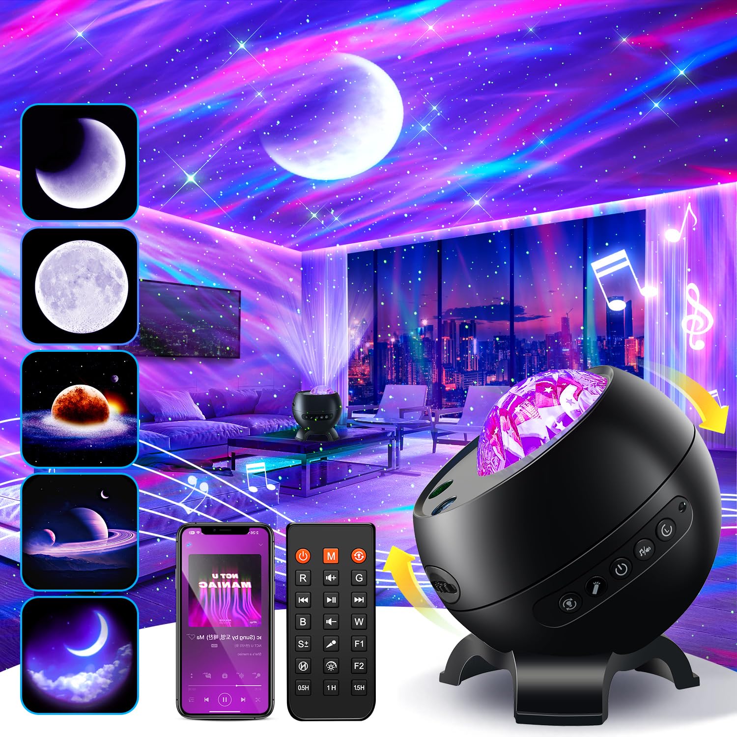 Staryou Northern Lights Projector, 300+Modes & 5 Films Aurora Light Projector, 15 White Noise & Bluetooth Galaxy Projector For Bedroom, Moon Star Projector Galaxy Light Projector, Room Decor, .
