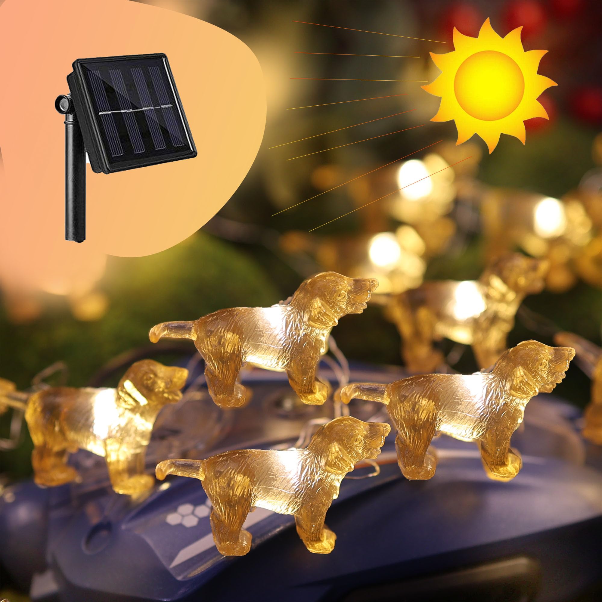 Enlaceray Solar String Lights Labrador Outdoor Waterproof Decorative Lights Dog Fairy Solar Lights For Outside Garden Decor Balcony Patio Thanksgiving Christmas Fairy Lights 40Led 14Ft