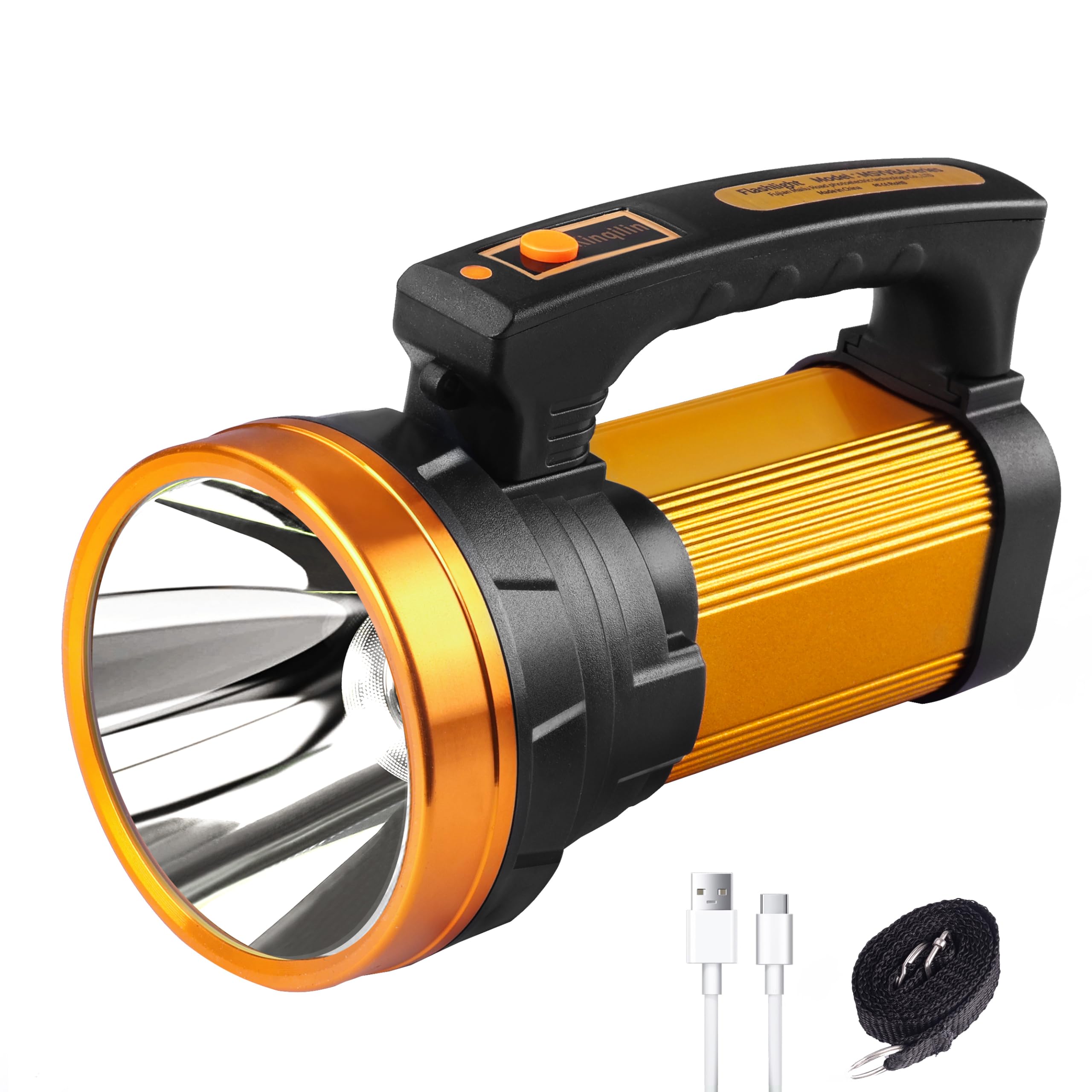 Kinqilin Super Bright Flashlight 800,000Lm 6800Mah Handheld Spotlight,50H Long Lasting Rechargeable Spotlight Ip67 Waterproof Bright Flashlight Lightweight For Camping Hiking Boating(Aluminium Head Ring)