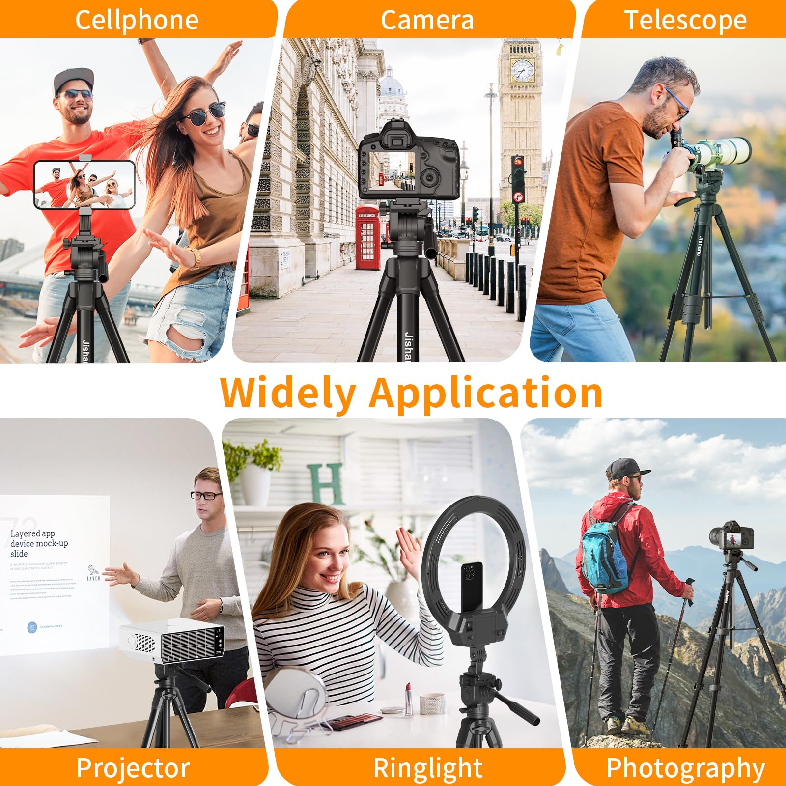 Jishane 61" Camera Tripod Stand For Canon Eos Rebel Nikon Dslr, Compact Travel Tripods With Phone Holder & Wireless Remote, Black Camera Stand For Photography/Vlogging, Max Load 11Lb