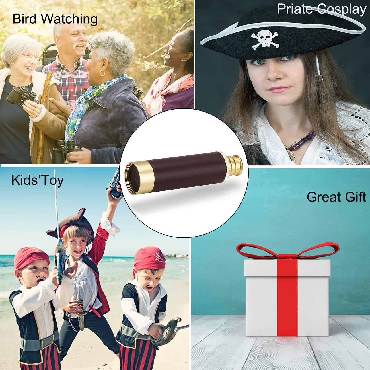Sszs Pirate 25X30 High Powered Zoomable Collapsible Monocular Brass Spyglass Handheld Waterproof Telescope For Bird Watching Hunting Hiking Travelling