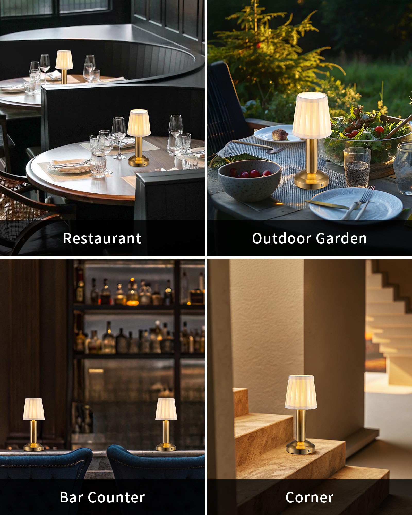 Newsee Mini Cordless Table Lamp 2 Pack - 11.4" Stepless Dimmable Touch Lamp With Fabric Shade, Small Led Lamps, 4000Mah Rechargeable Battery Operated Lamps For Dinning Room, Bedroom, Bar (Gold)
